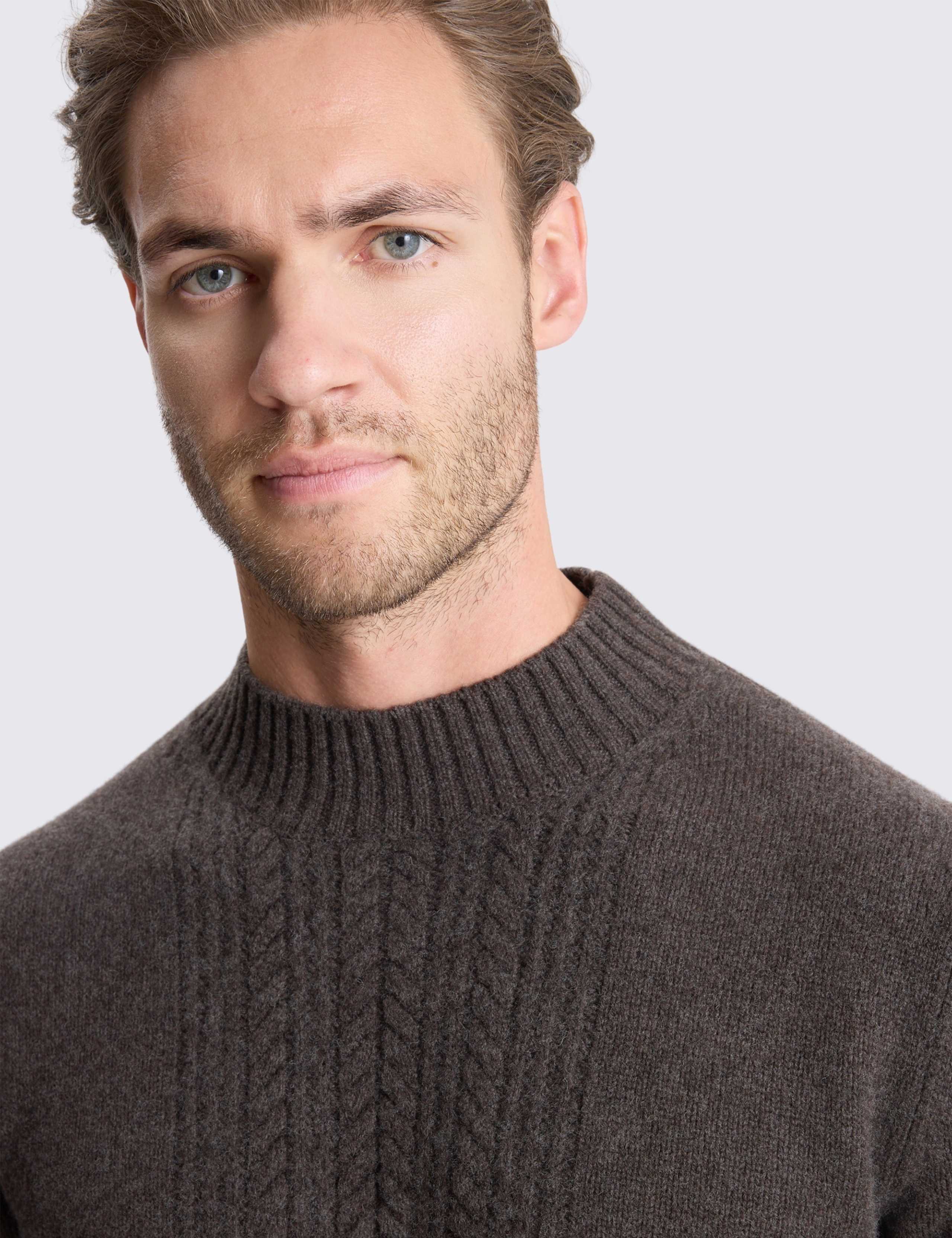 Pure Wool Cable Funnel Neck Jumper 3 of 4
