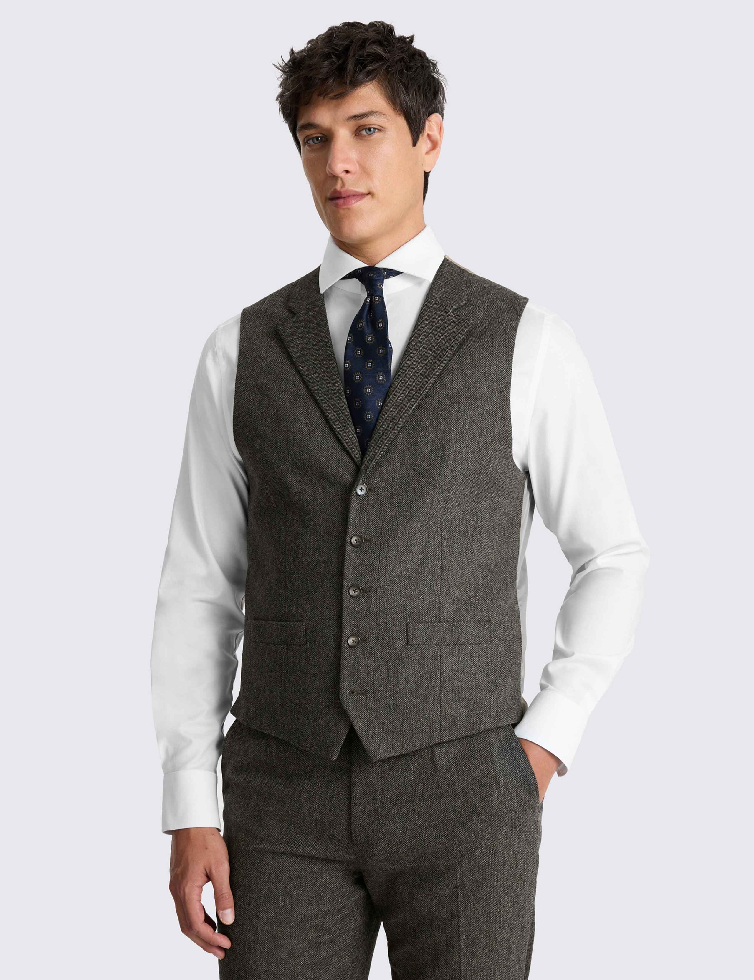 Tailored Fit Wool Blend Herringbone Waistcoat 1 of 3