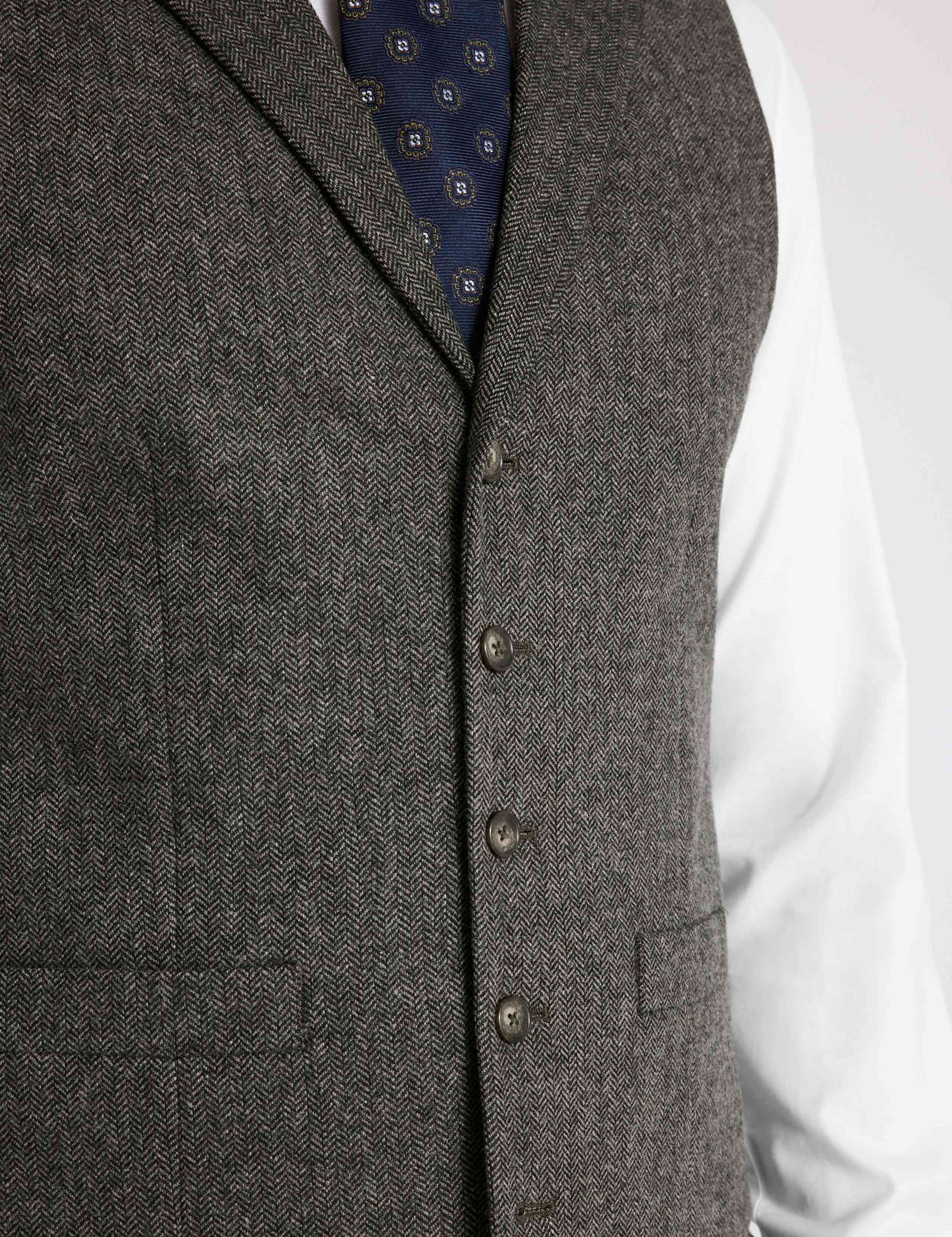Tailored Fit Wool Blend Herringbone Waistcoat 2 of 3