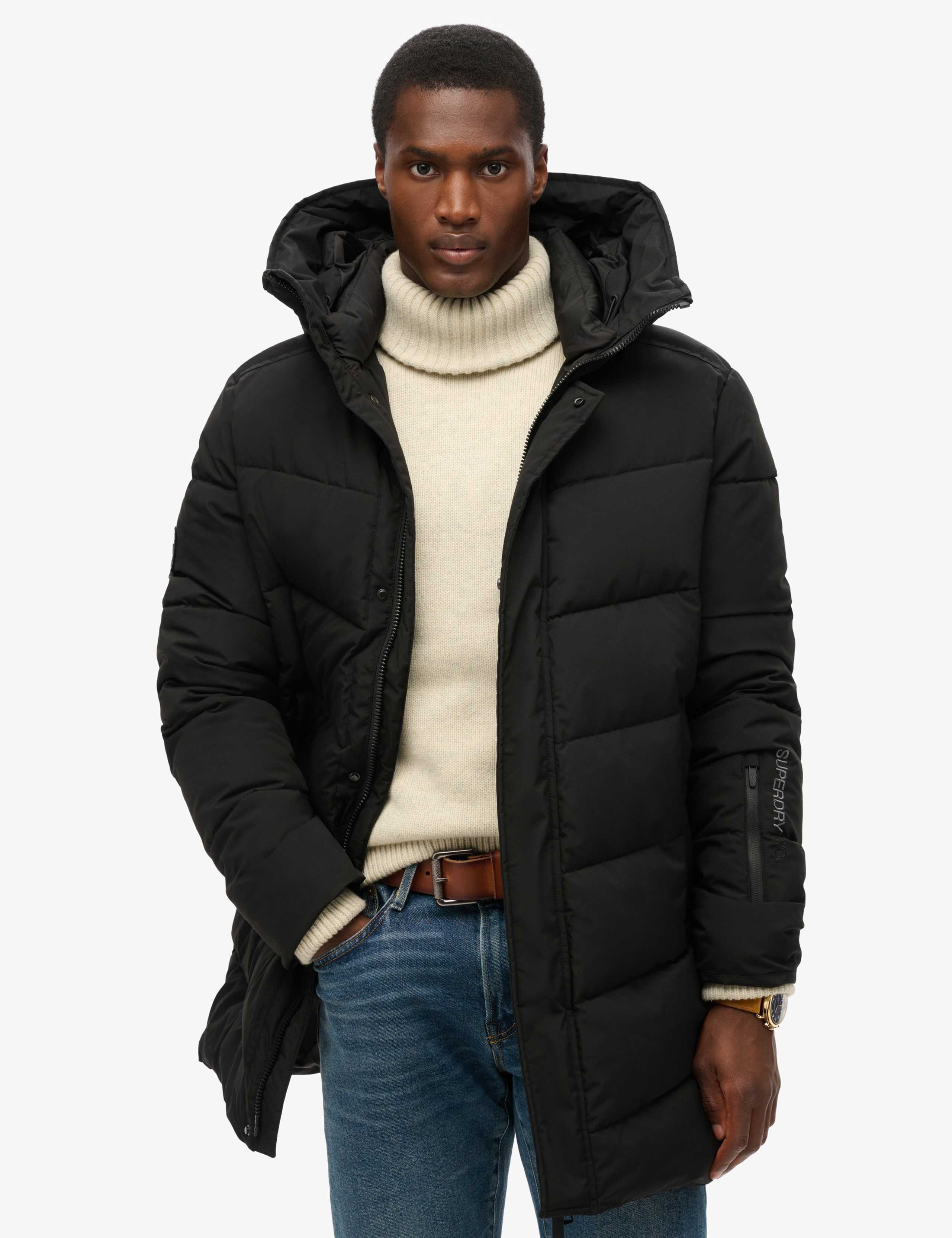 Padded Chevron Quilted Hooded Parka Coat 1 of 5
