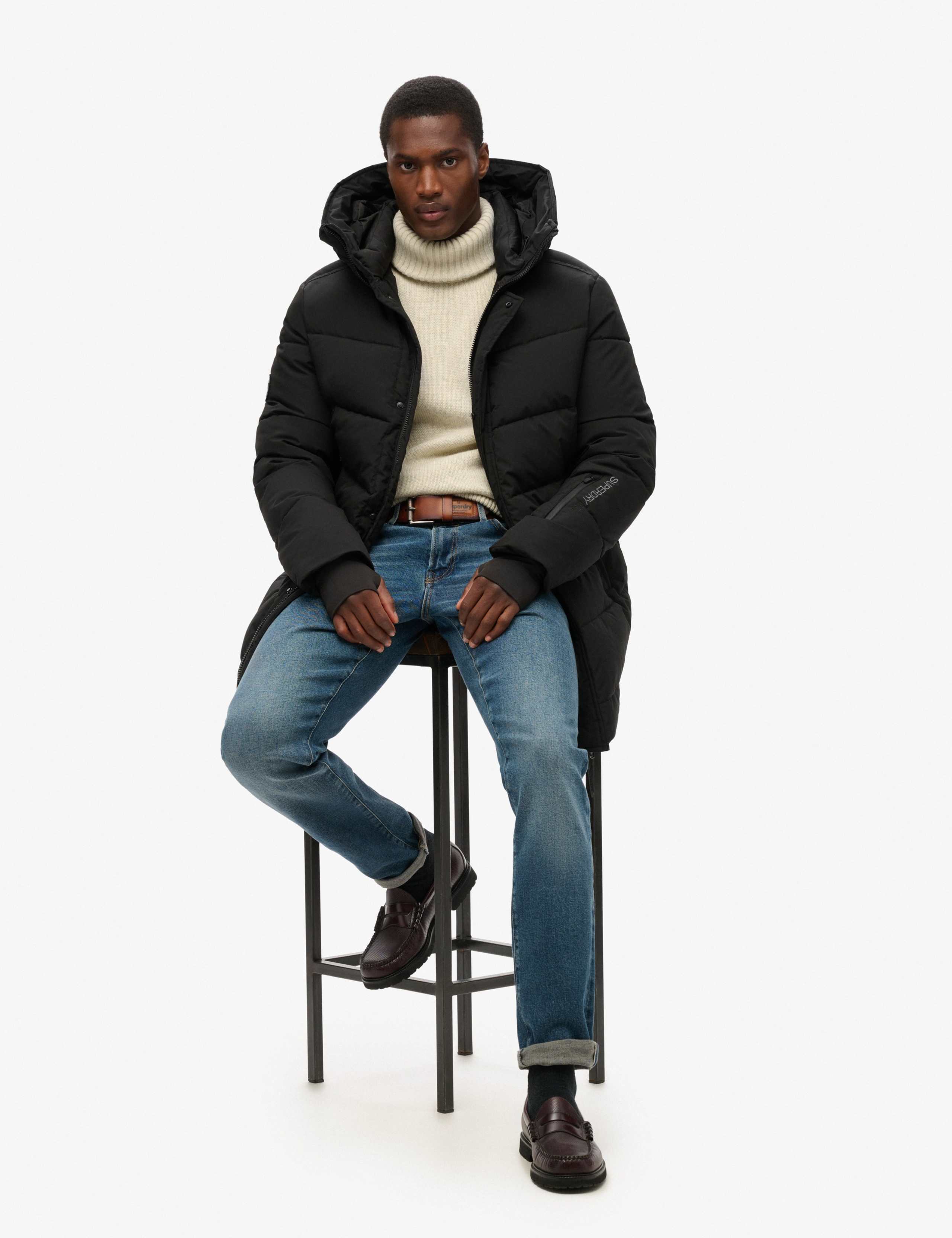 Padded Chevron Quilted Hooded Parka Coat 2 of 5
