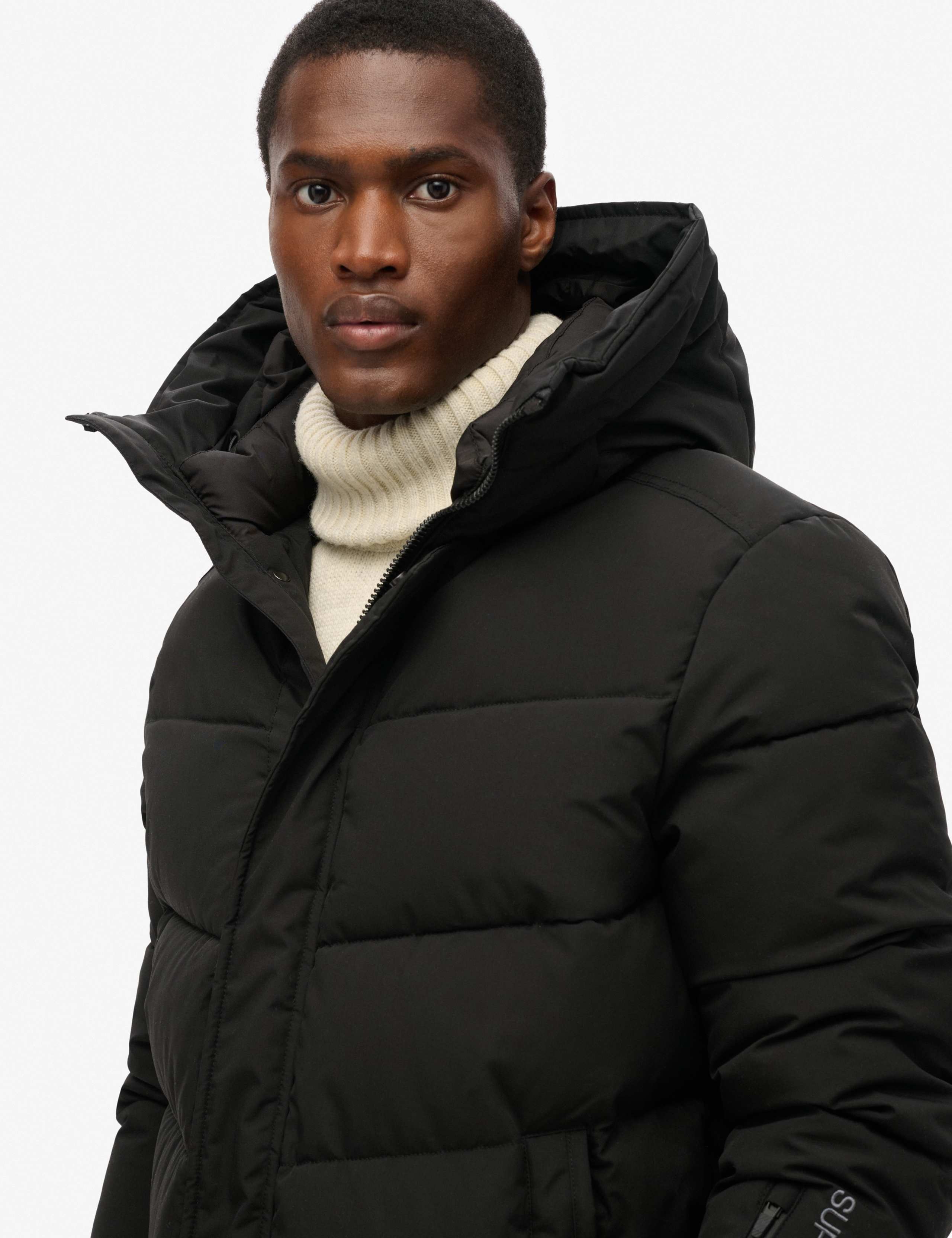 Padded Chevron Quilted Hooded Parka Coat 3 of 5