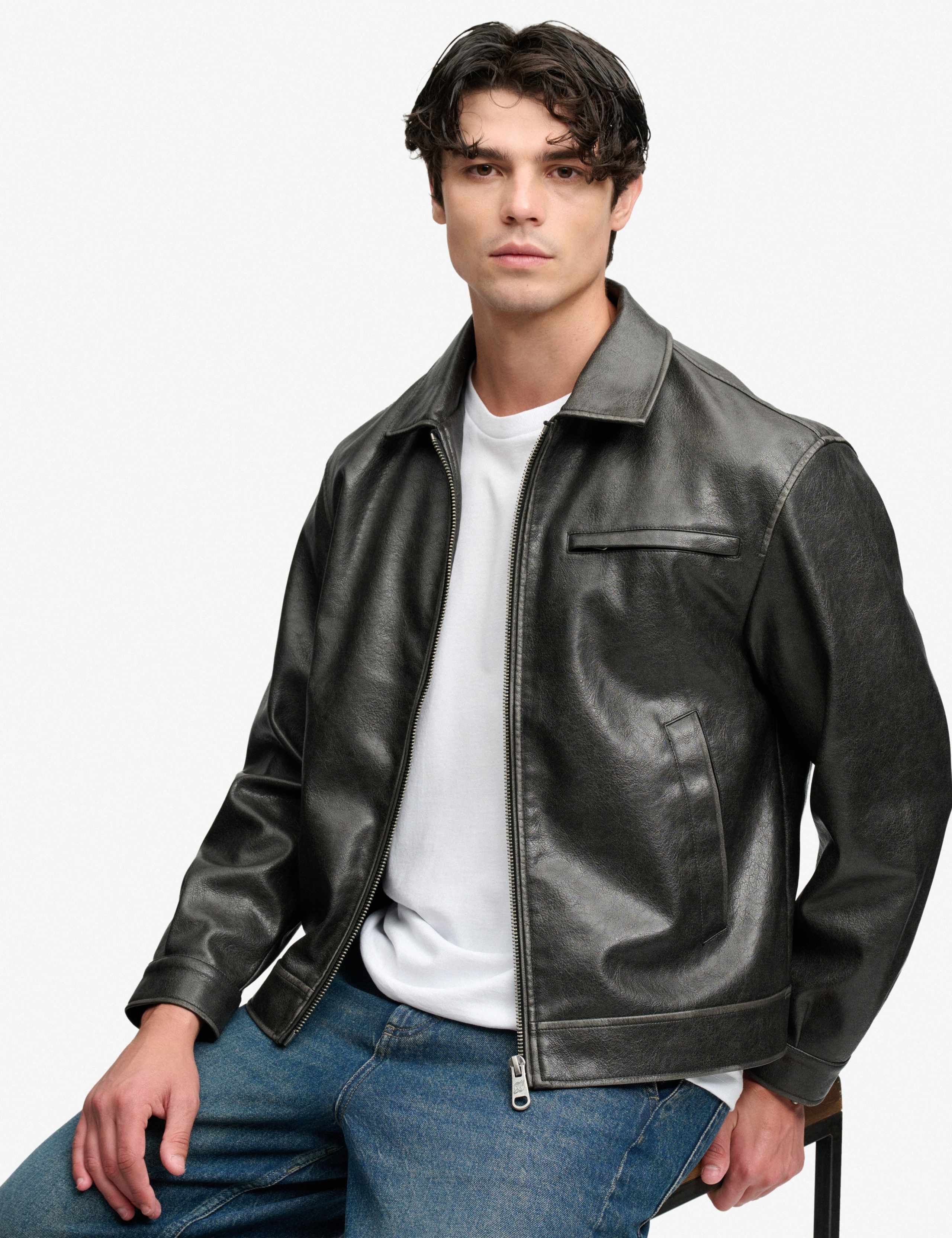Faux Leather Distressed Jacket 3 of 8