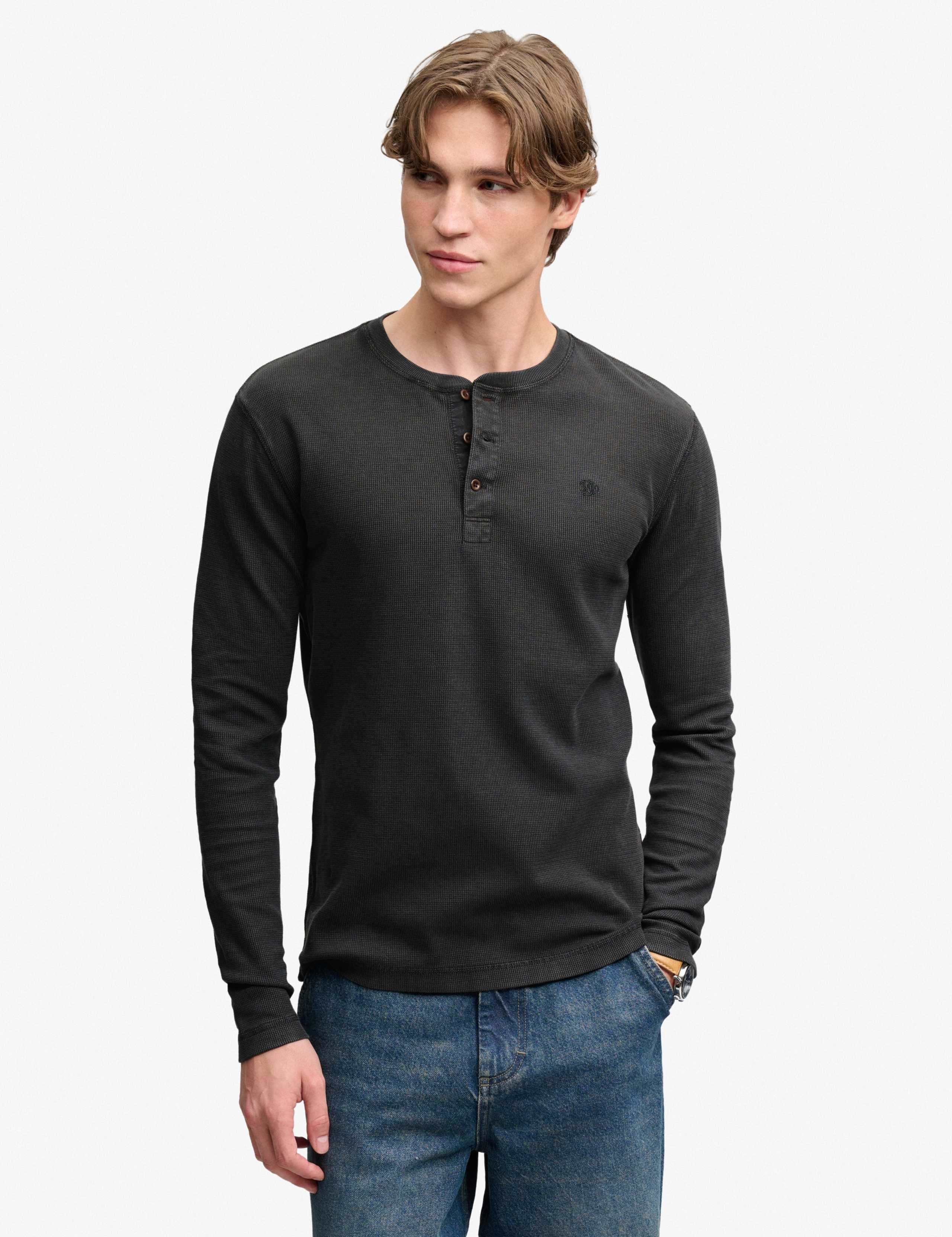 Pure Cotton Waffle Henley Long Sleeve Top 1 of 7
