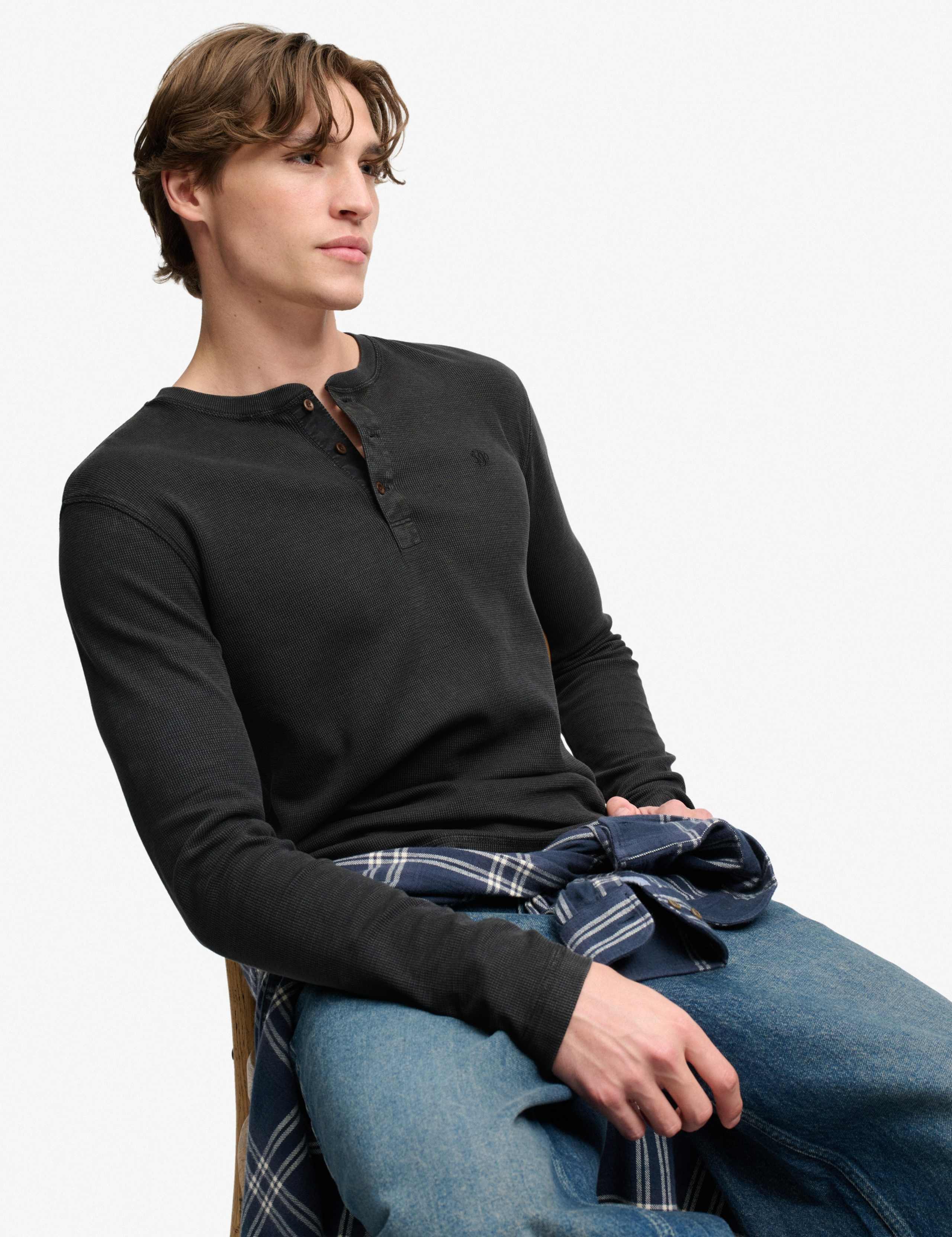 Pure Cotton Waffle Henley Long Sleeve Top 3 of 7