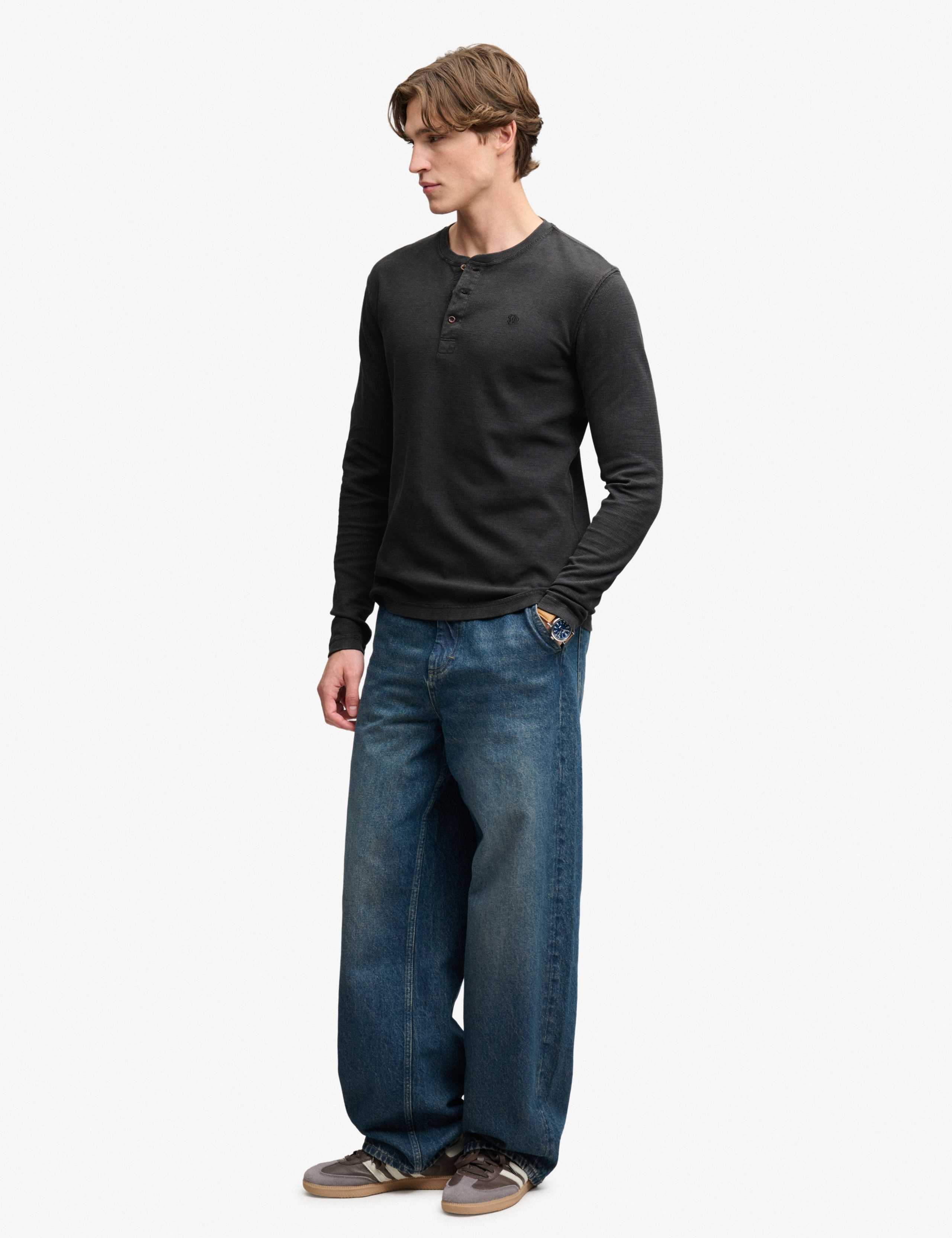 Pure Cotton Waffle Henley Long Sleeve Top 4 of 7