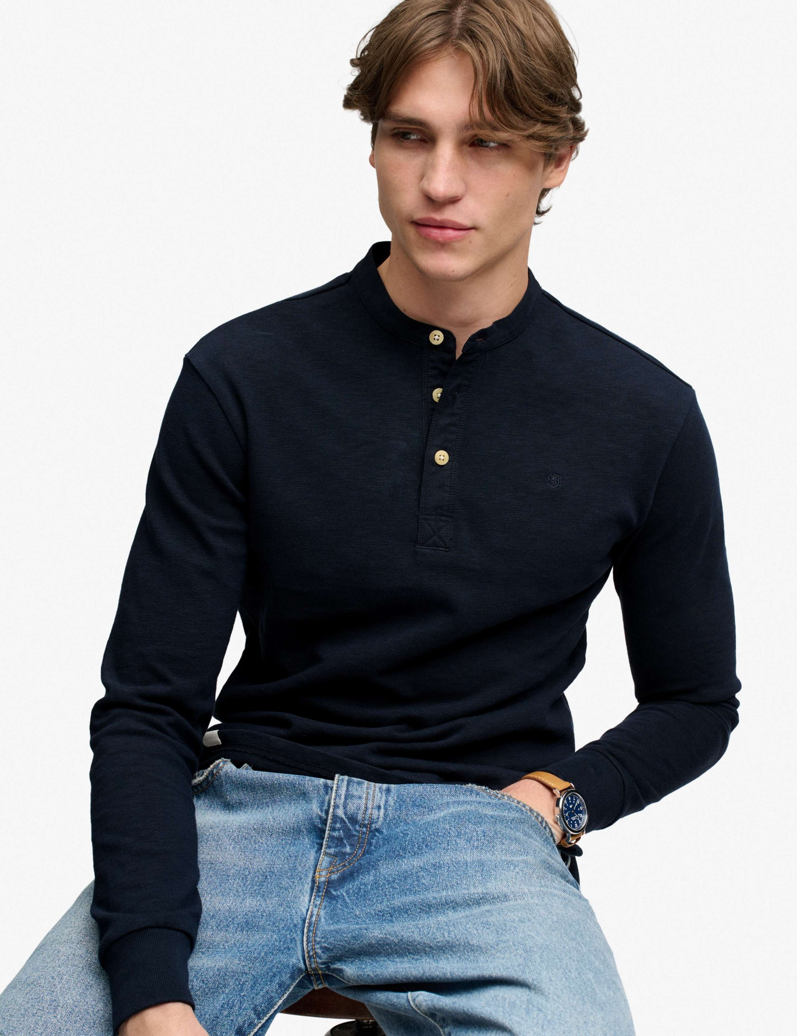 Pure Cotton Grandad Collar Long Sleeve Top 3 of 7