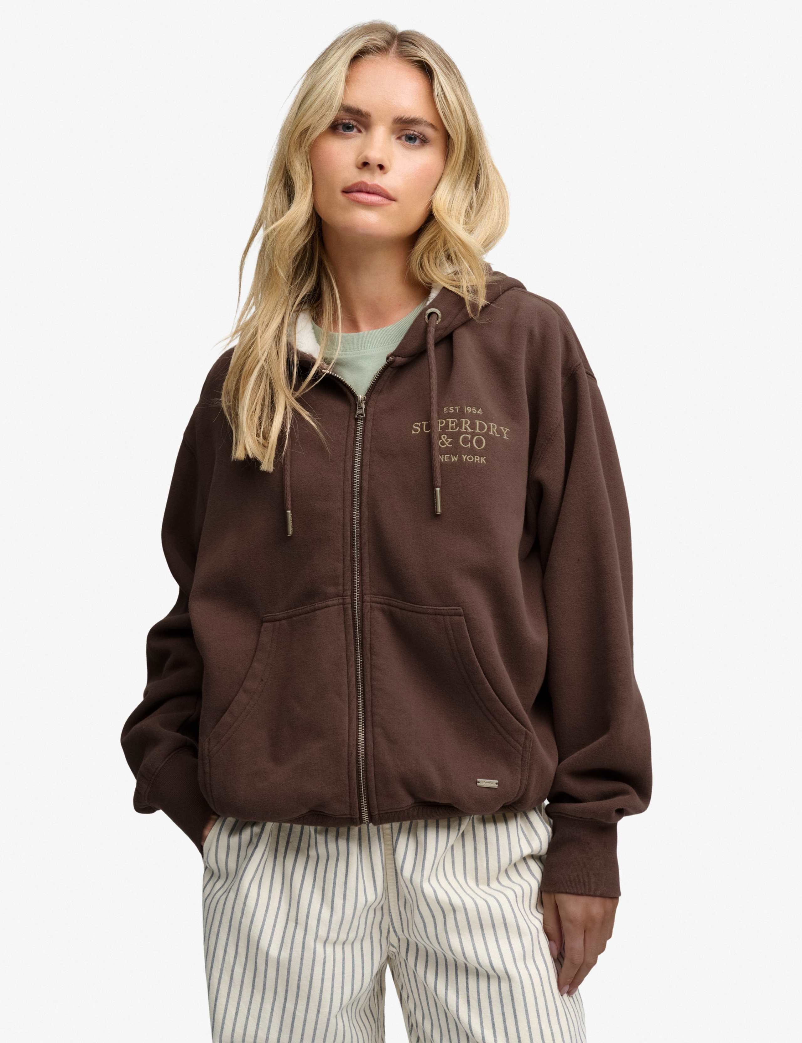 Cotton Rich Faux Fur Lined Zip Up Hoodie 1 of 7