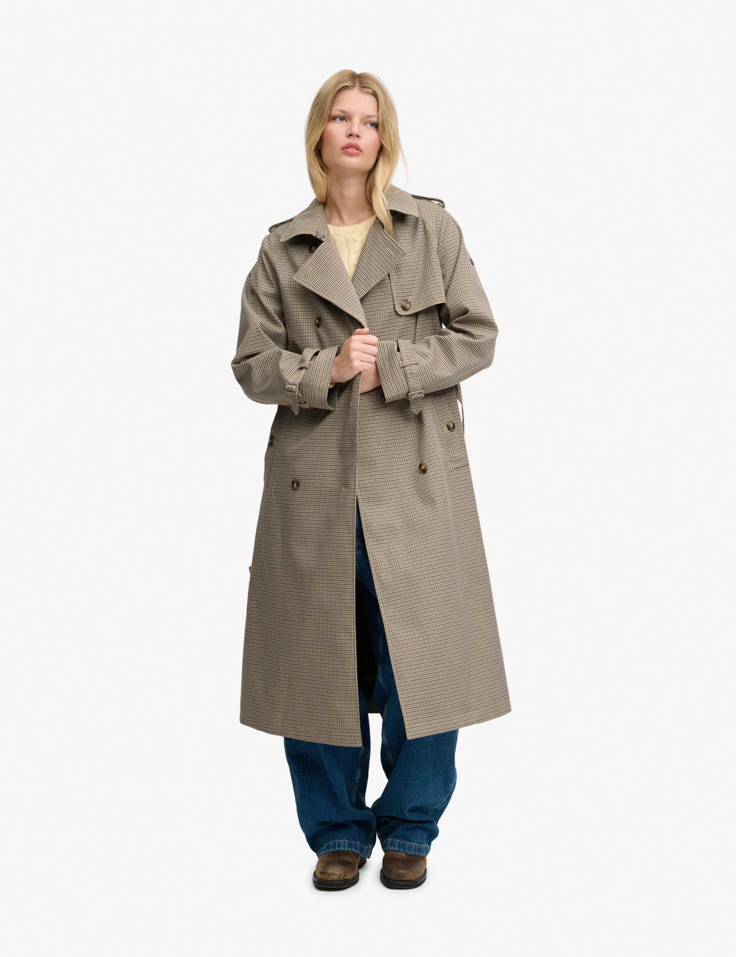 Checked Belted Longline Trench Coat 3 of 8
