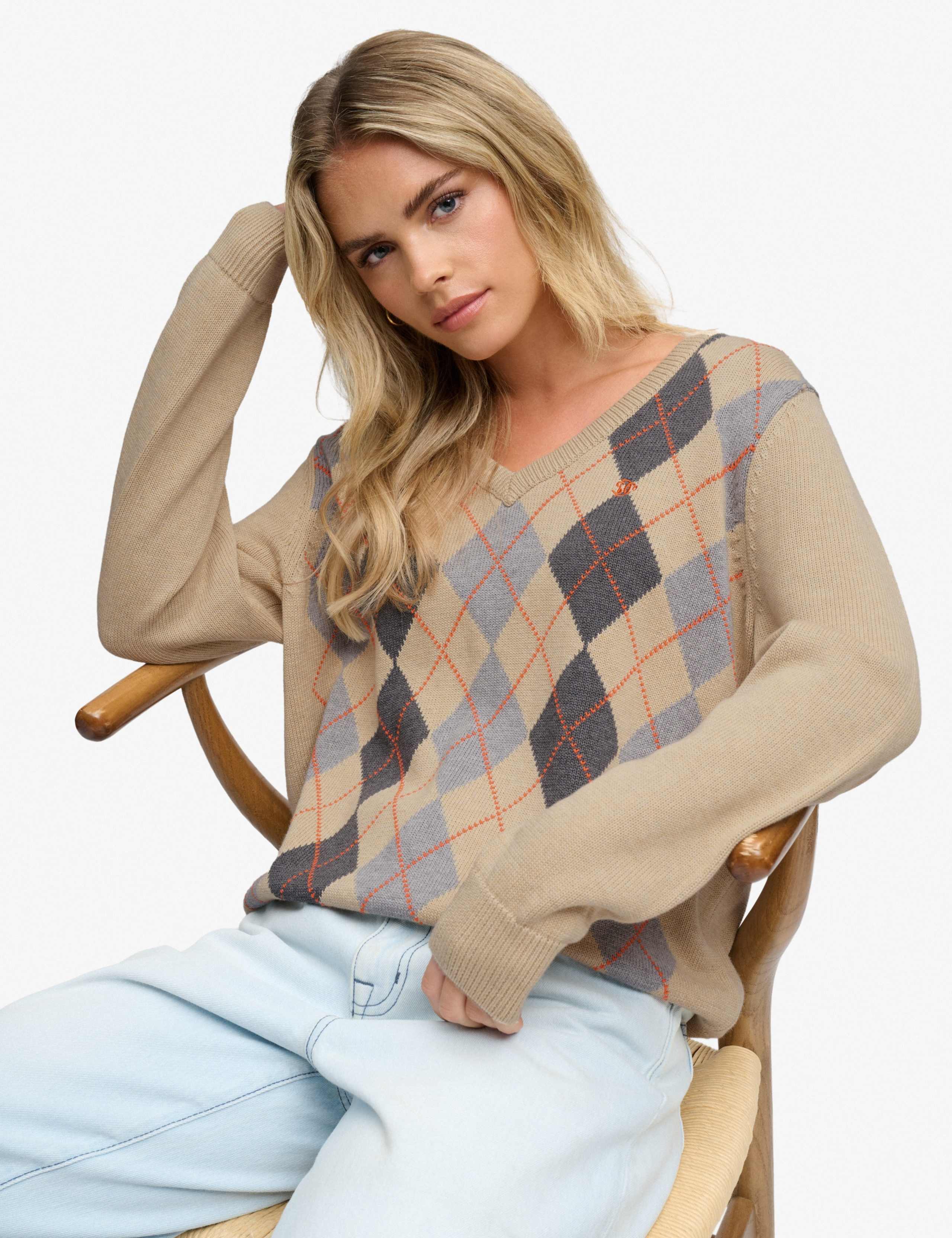 Pure Cotton Argyle V Neck Relaxed Jumper 3 of 7
