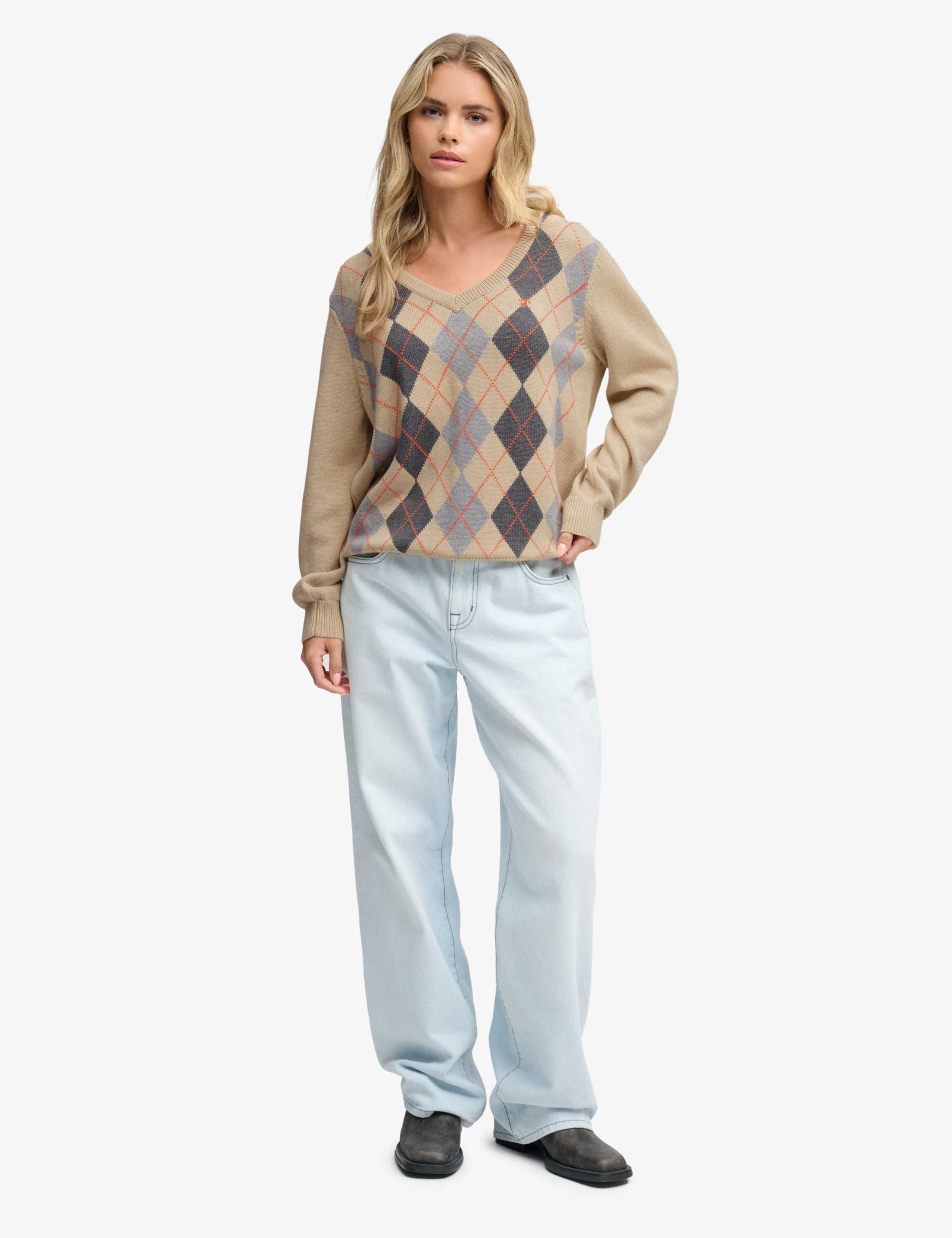 Pure Cotton Argyle V Neck Relaxed Jumper 4 of 7