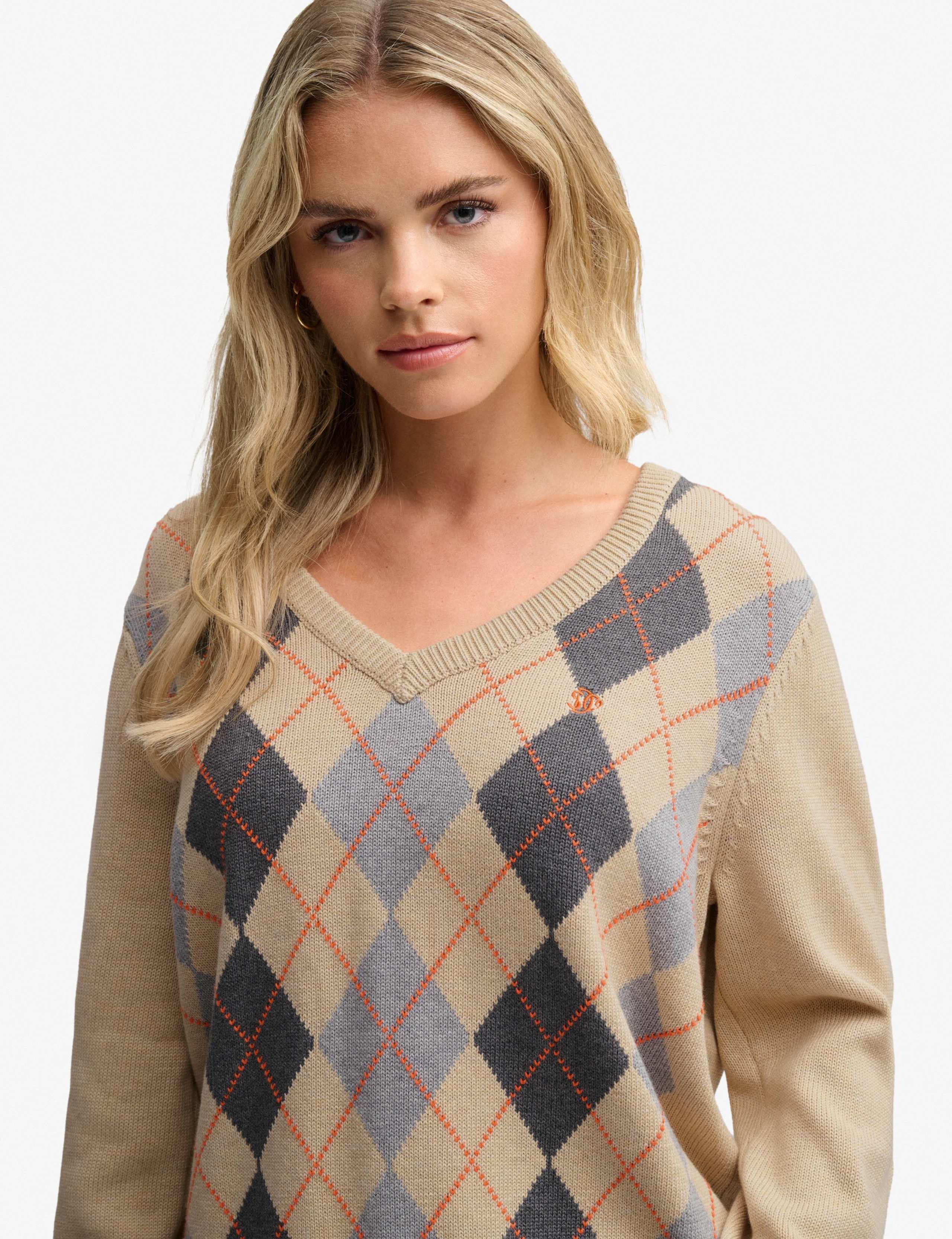 Pure Cotton Argyle V Neck Relaxed Jumper 5 of 7