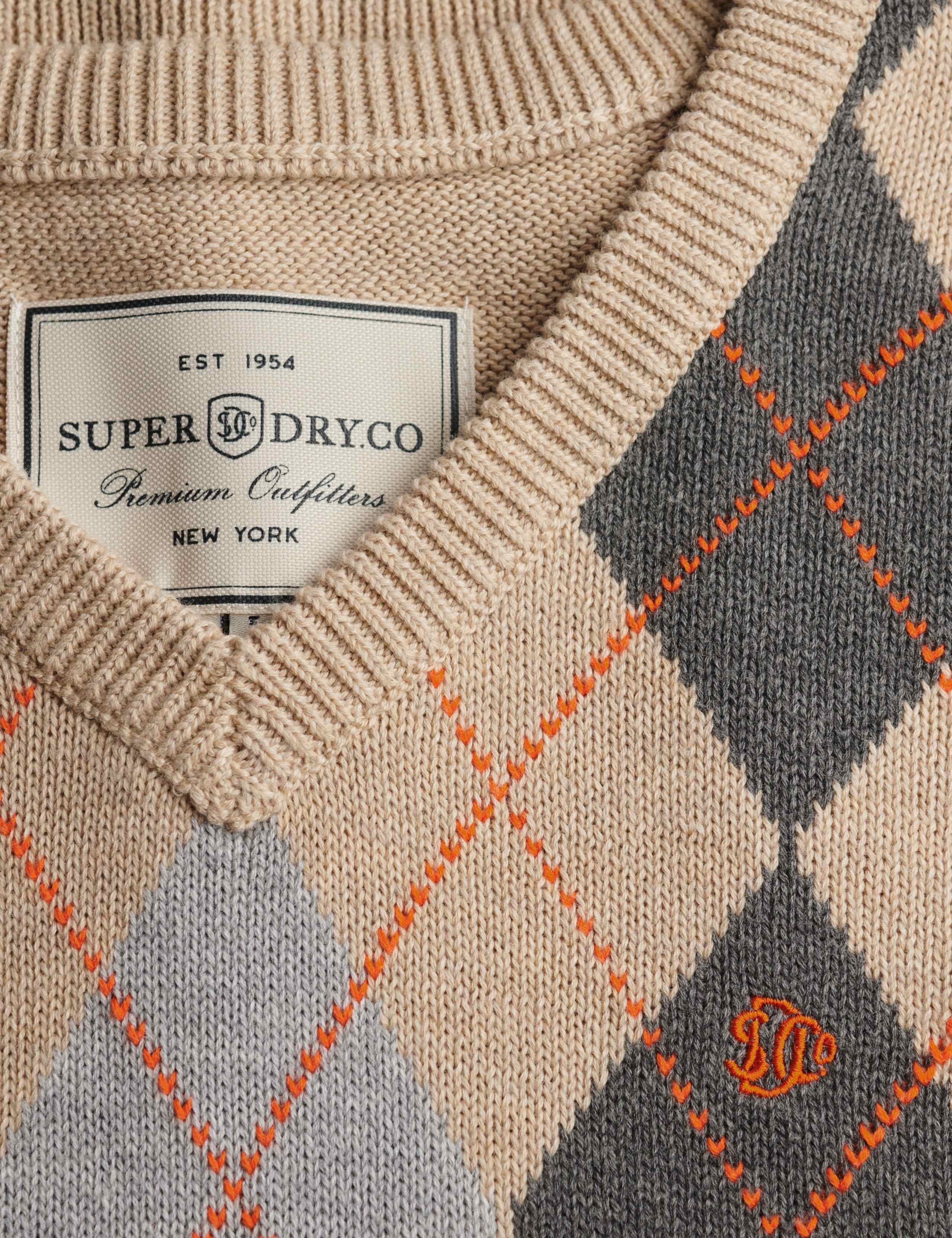 Pure Cotton Argyle V Neck Relaxed Jumper 7 of 7