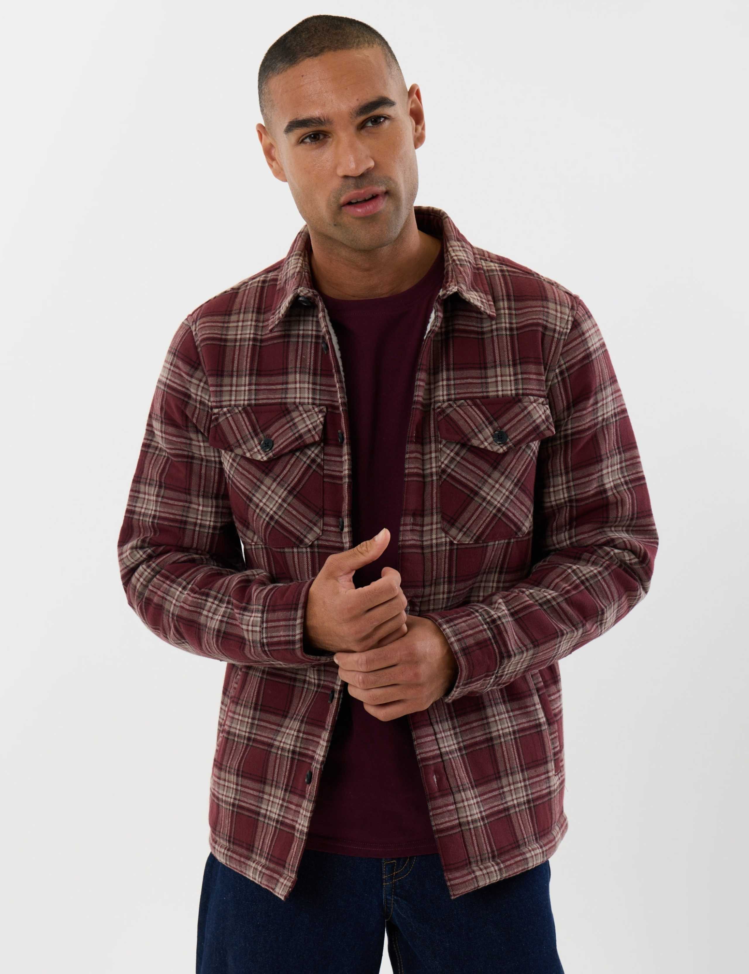 Pure Cotton Checked Sherpa Lined Shacket 1 of 7