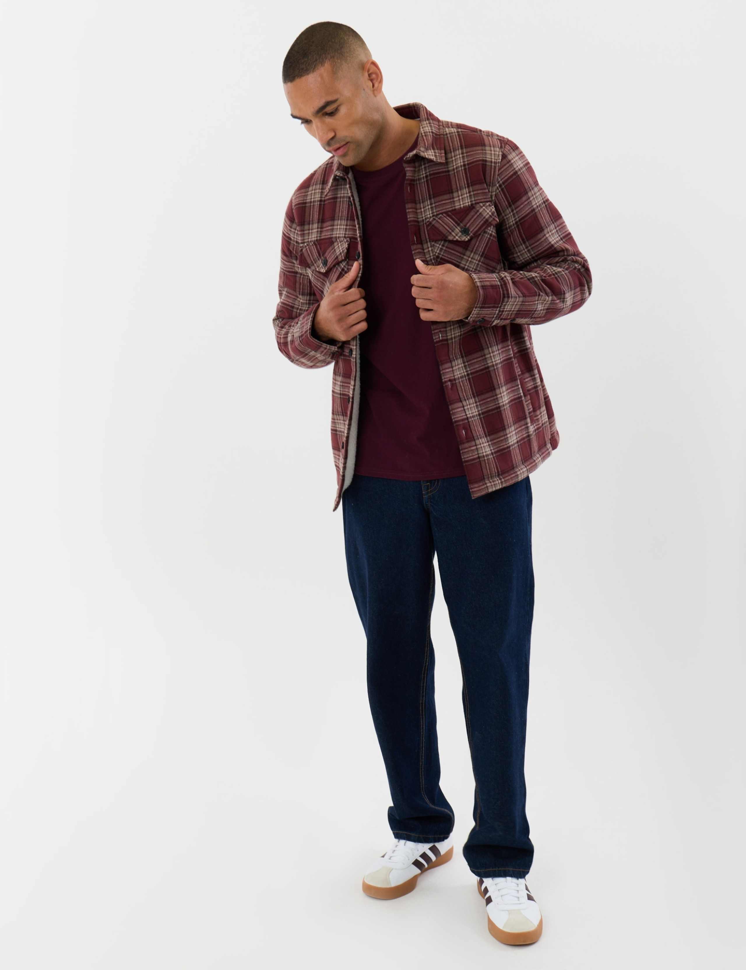 Pure Cotton Checked Sherpa Lined Shacket 3 of 7