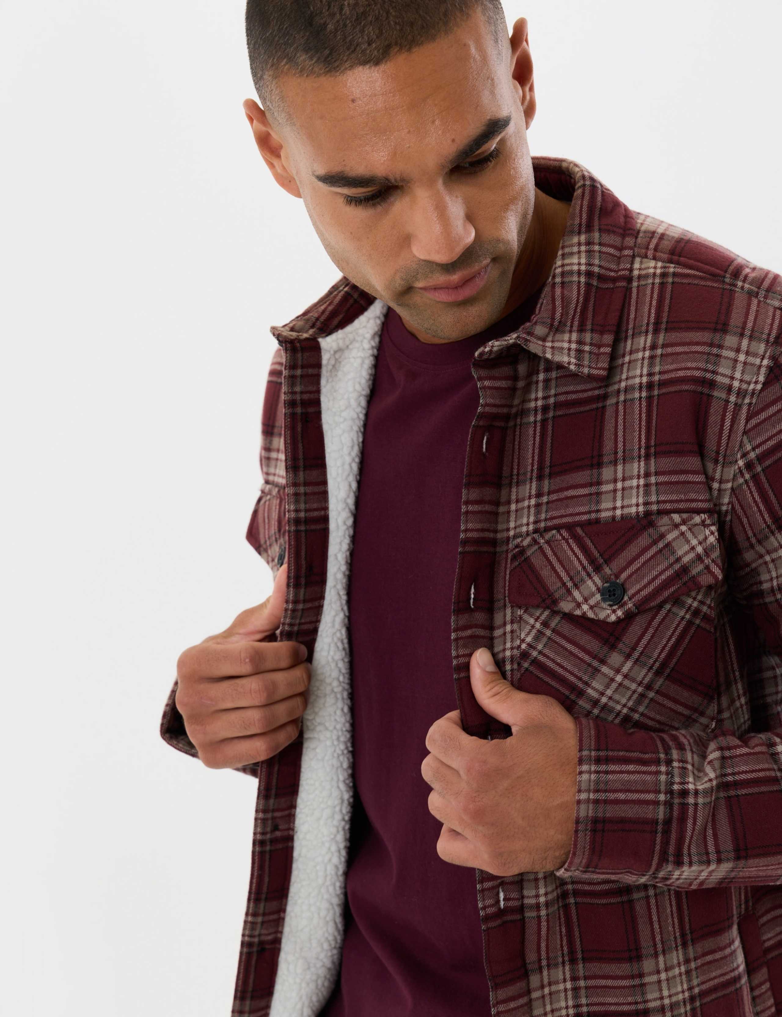 Pure Cotton Checked Sherpa Lined Shacket 4 of 7