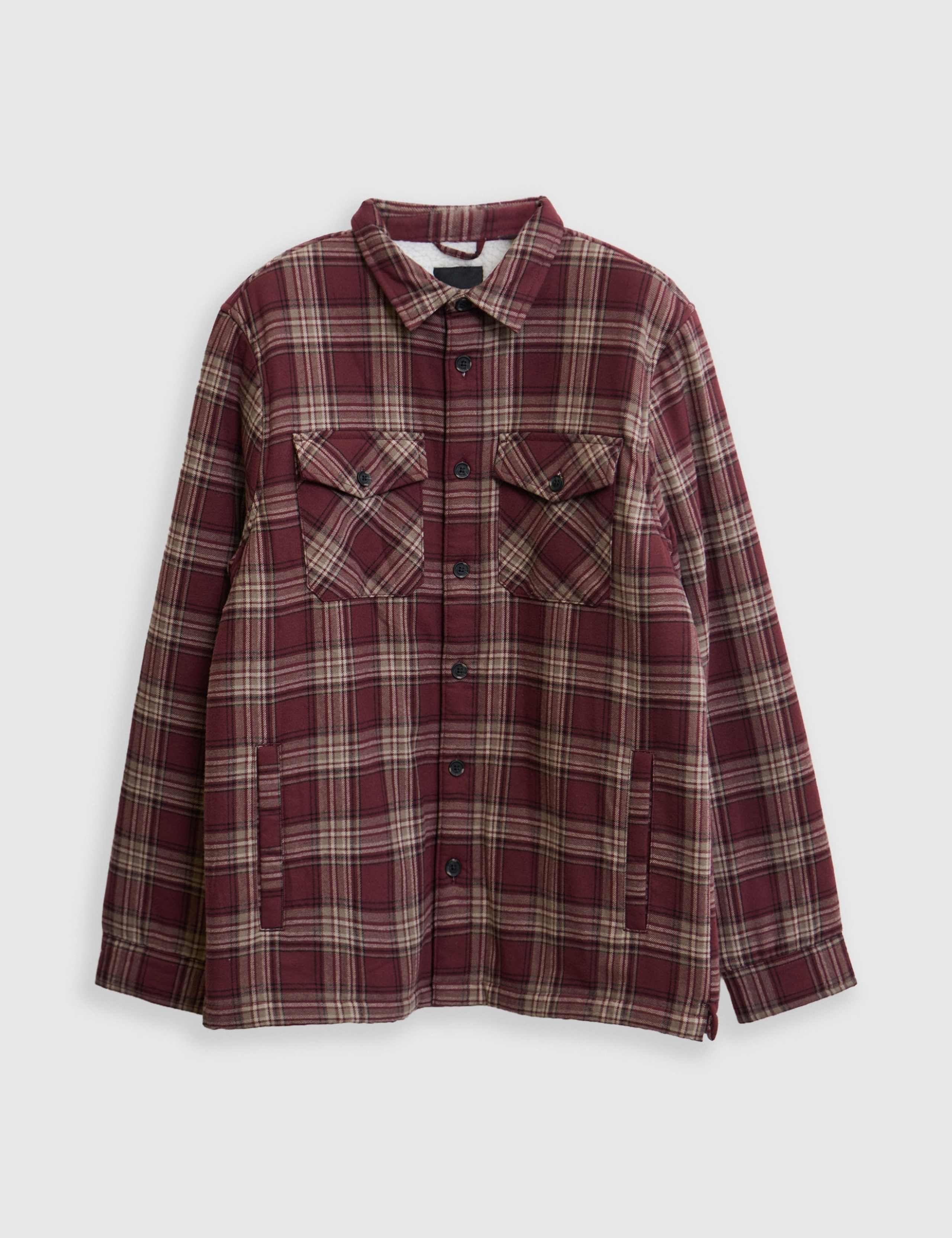 Pure Cotton Checked Sherpa Lined Shacket 2 of 7