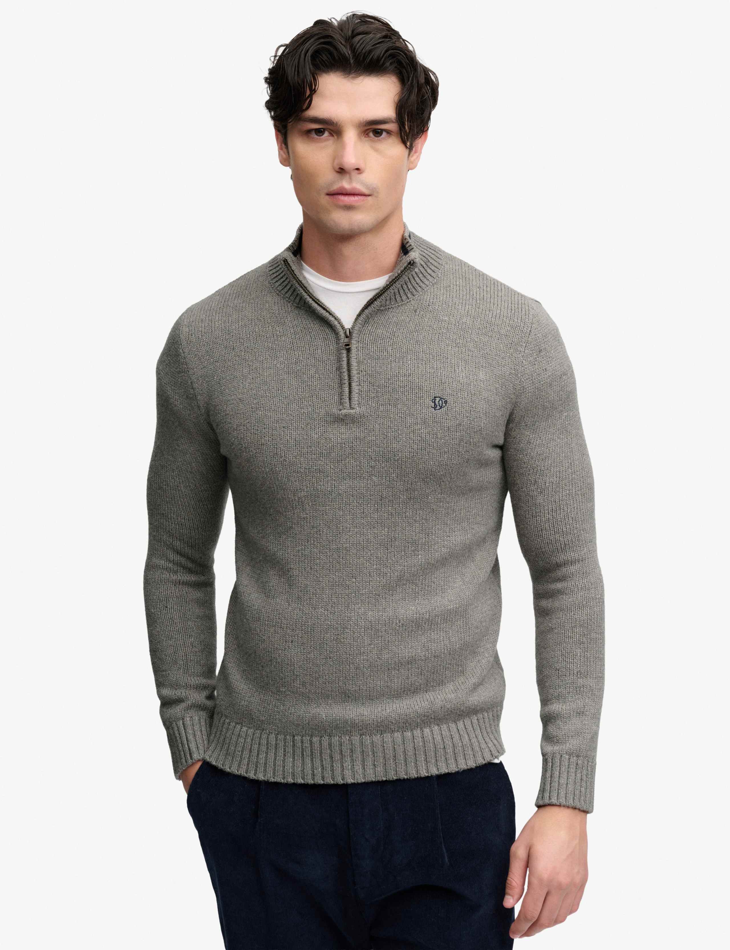 Cotton Rich Textured Half Zip Jumper 1 of 7