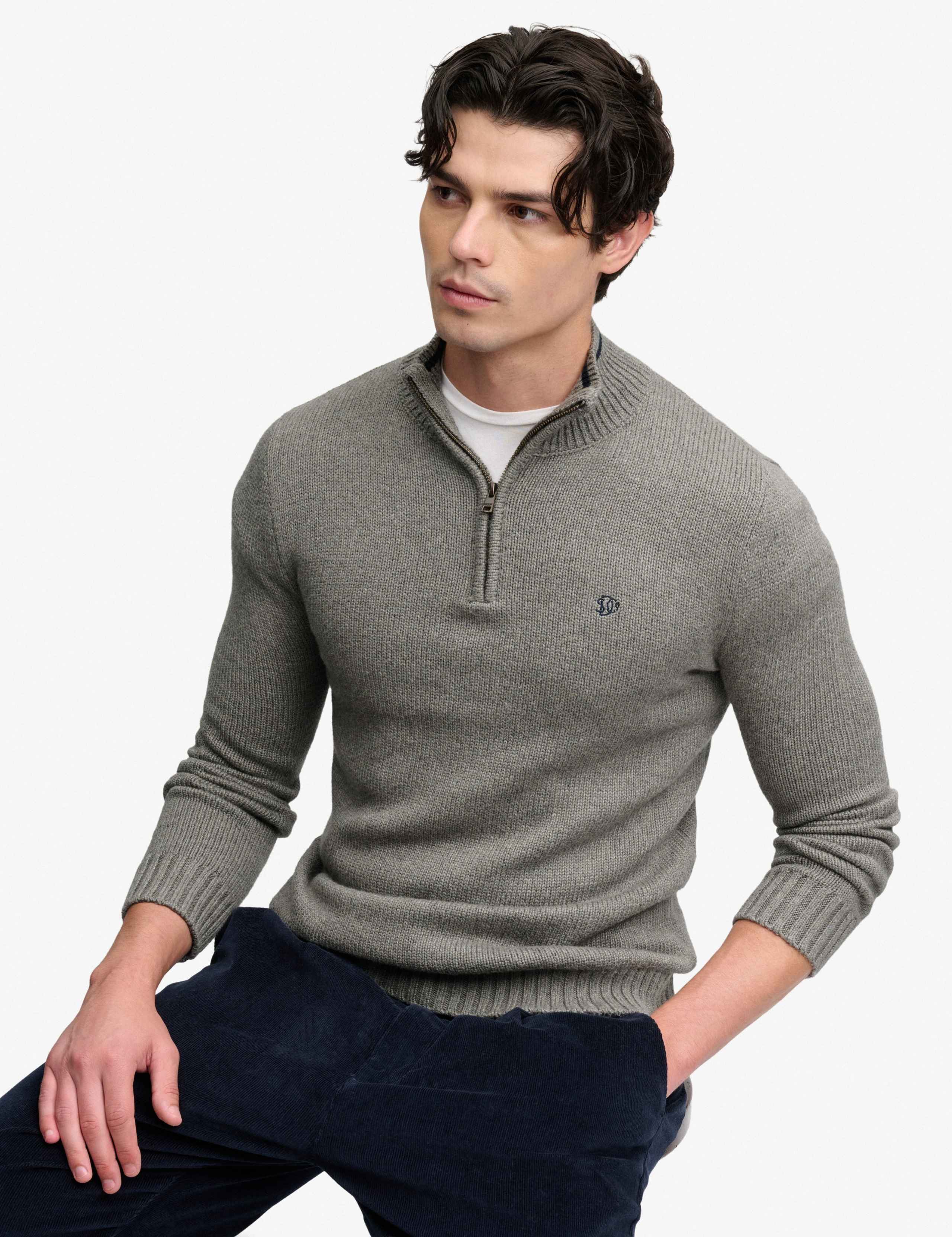Cotton Rich Textured Half Zip Jumper 3 of 7