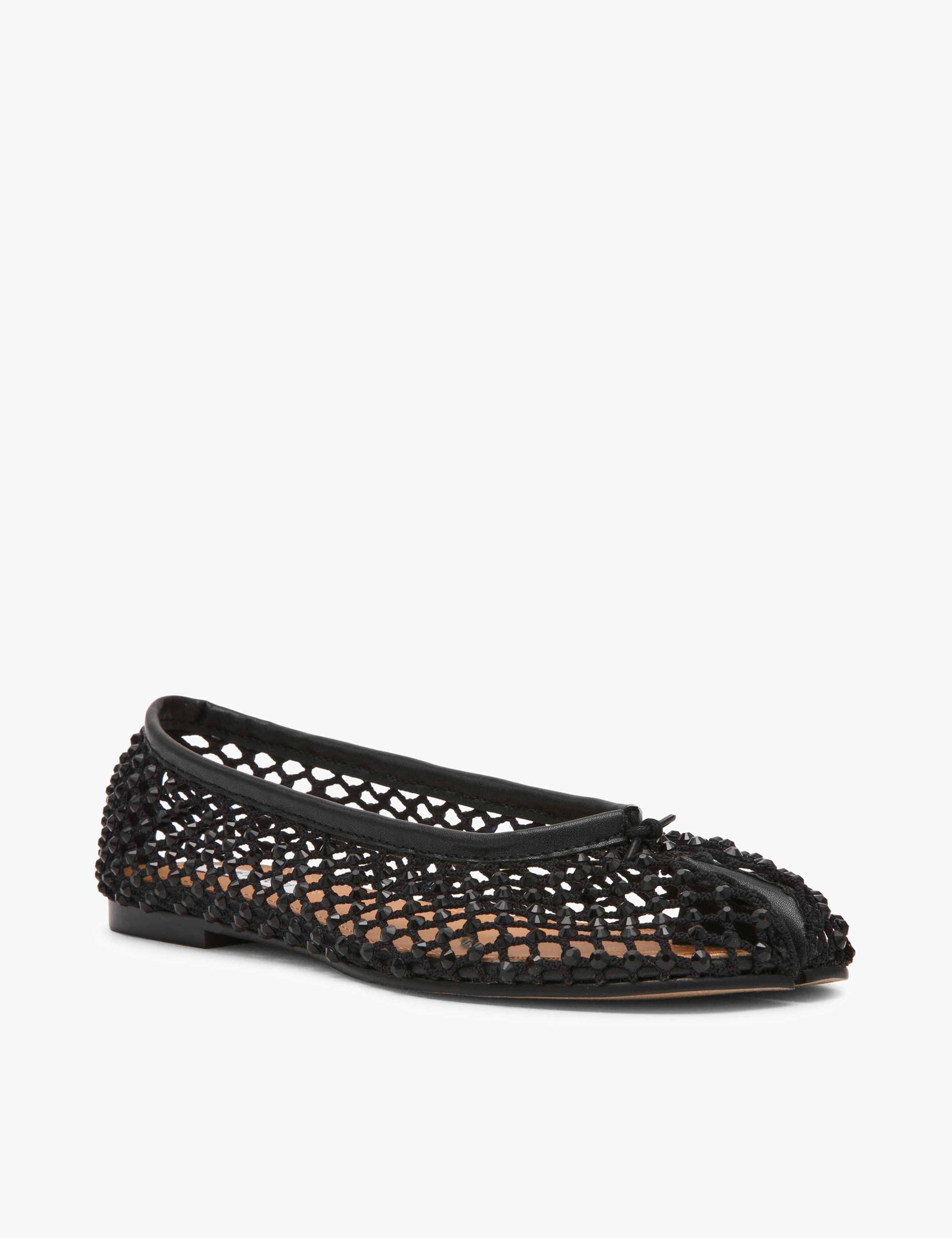 Rhinestone Mesh Round Toe Flat Pumps 2 of 5