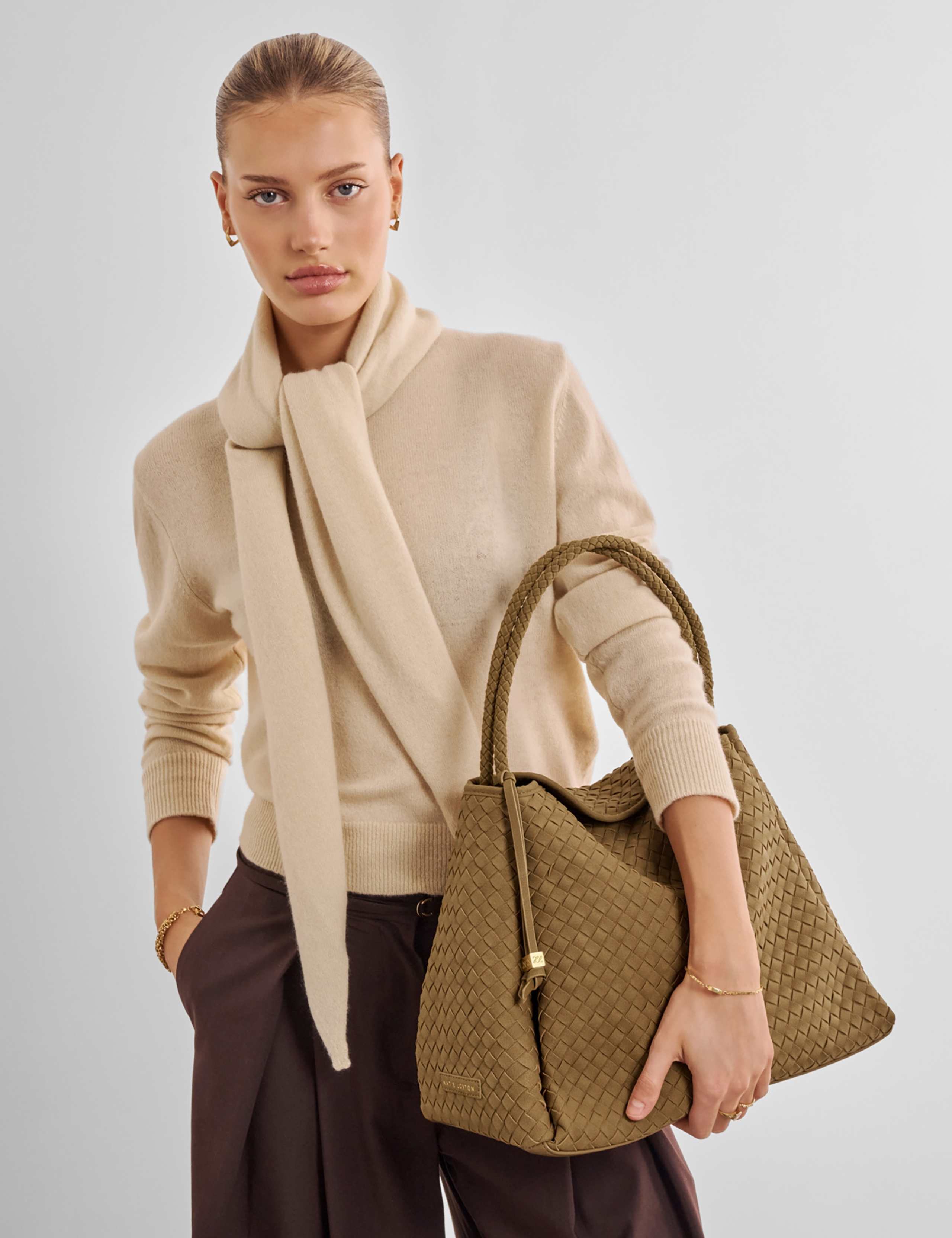 Woven Faux Suede Large Shoulder Bag 1 of 8