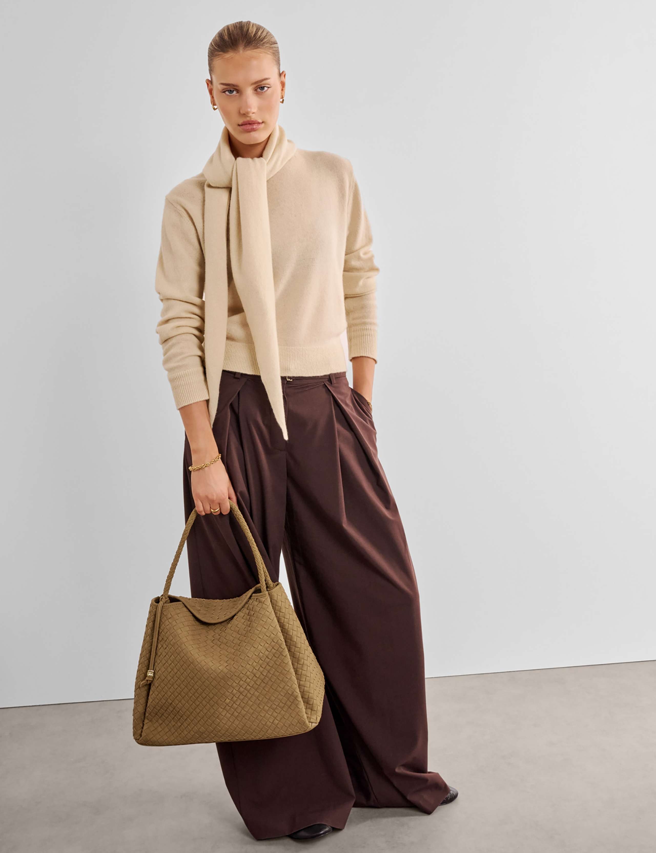 Woven Faux Suede Large Shoulder Bag 2 of 8