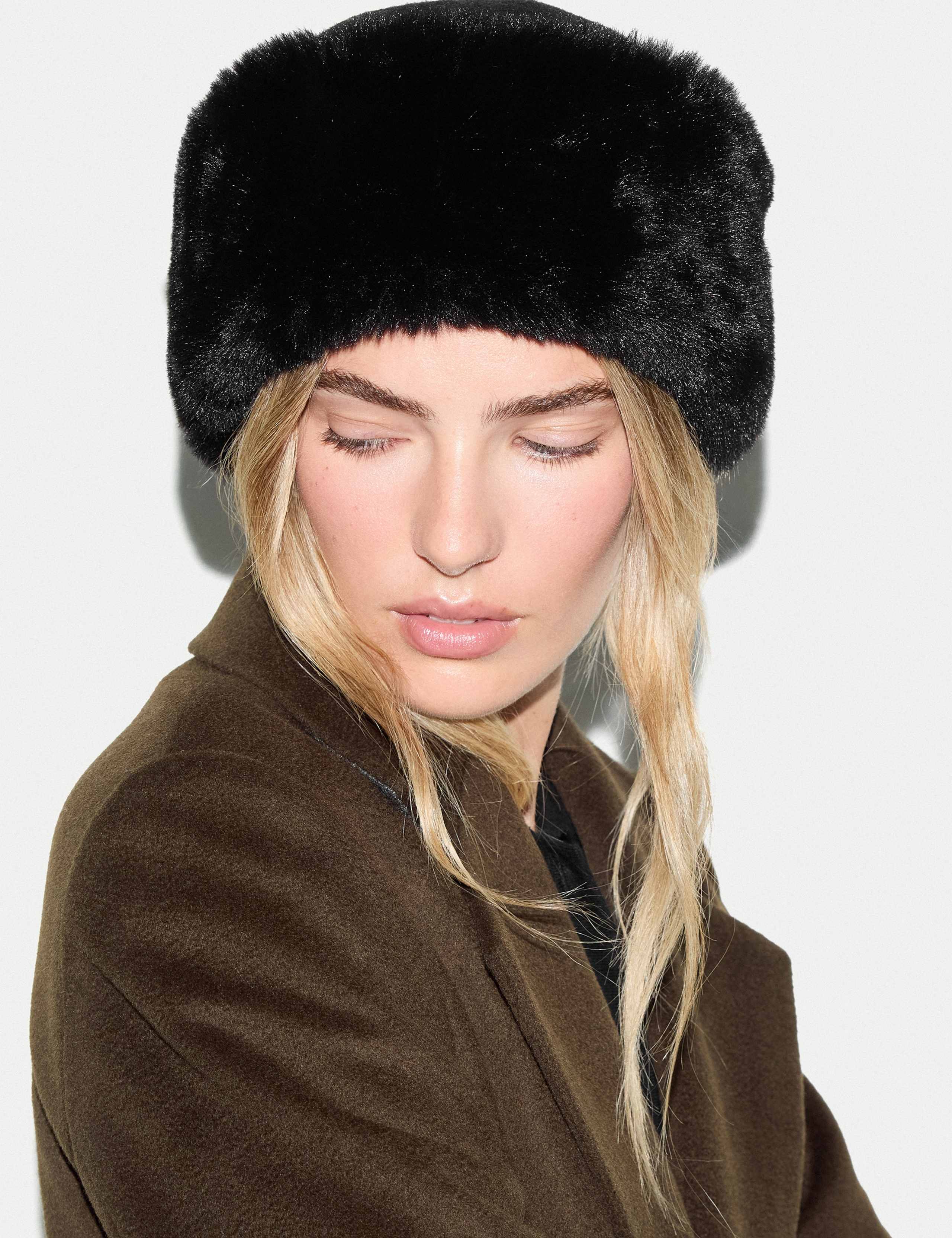 Wool Rich Textured Faux Fur Trim Pillbox Hat 1 of 4