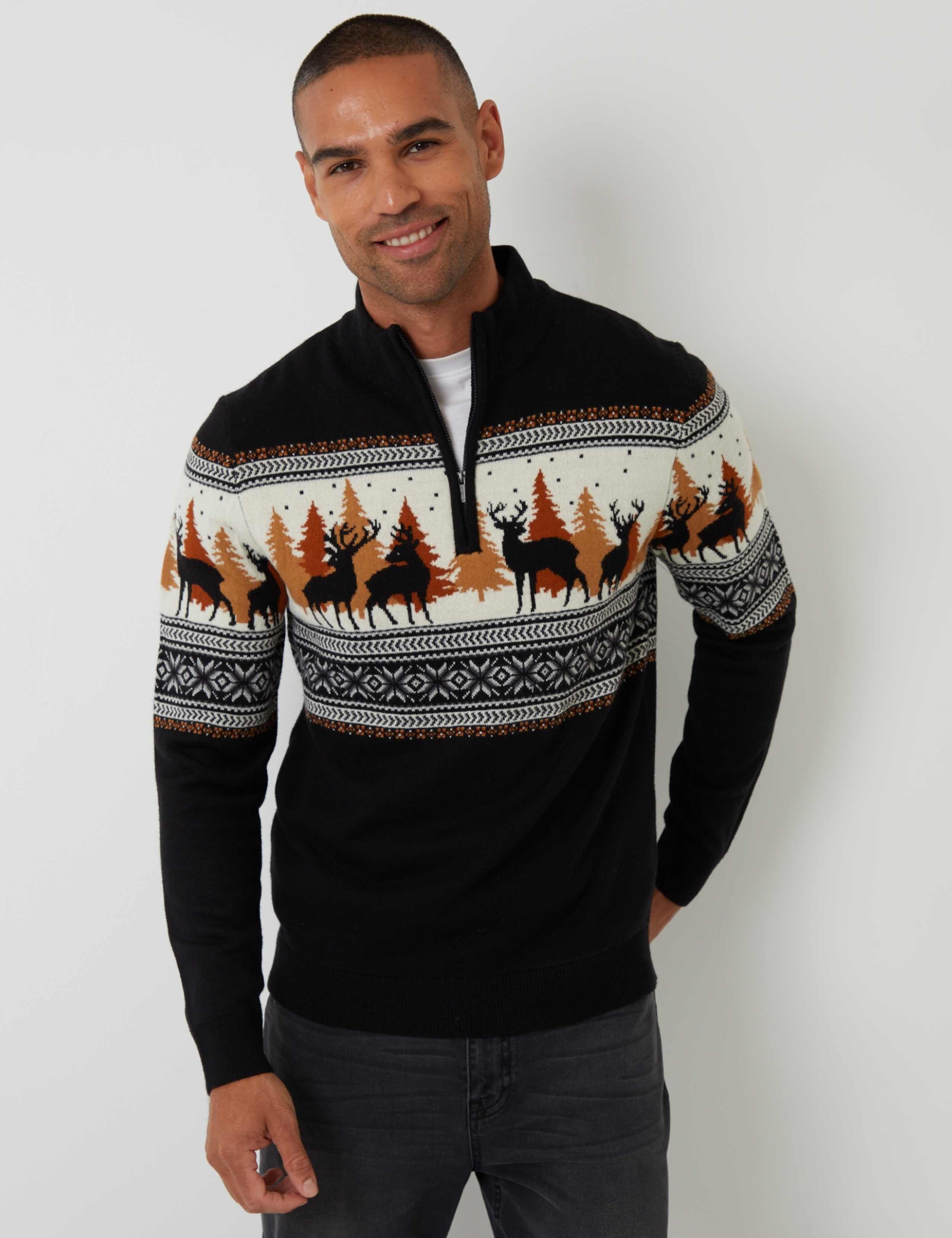 Funnel Neck Quarter Zip Christmas Jumper 1 of 5