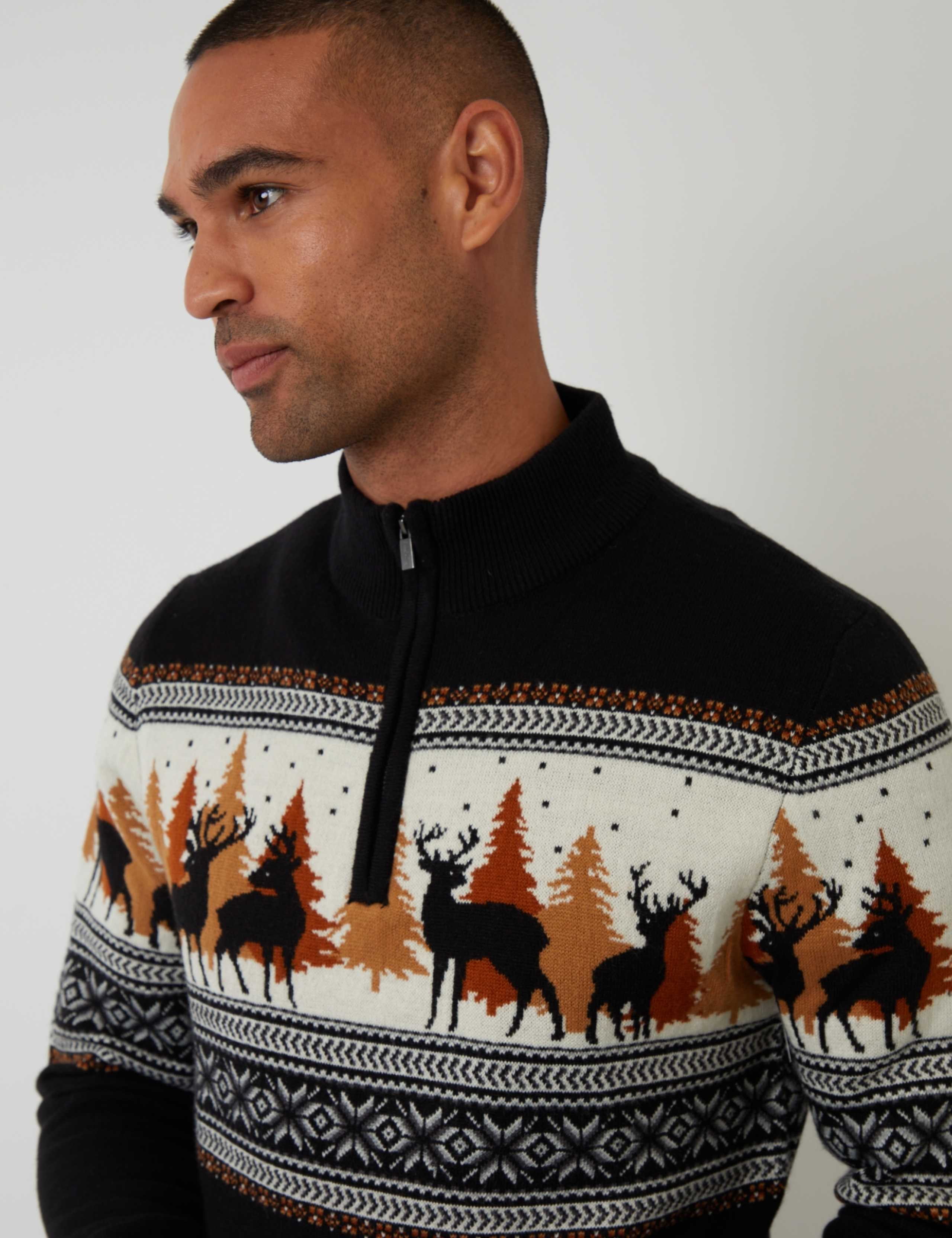 Funnel Neck Quarter Zip Christmas Jumper 5 of 5