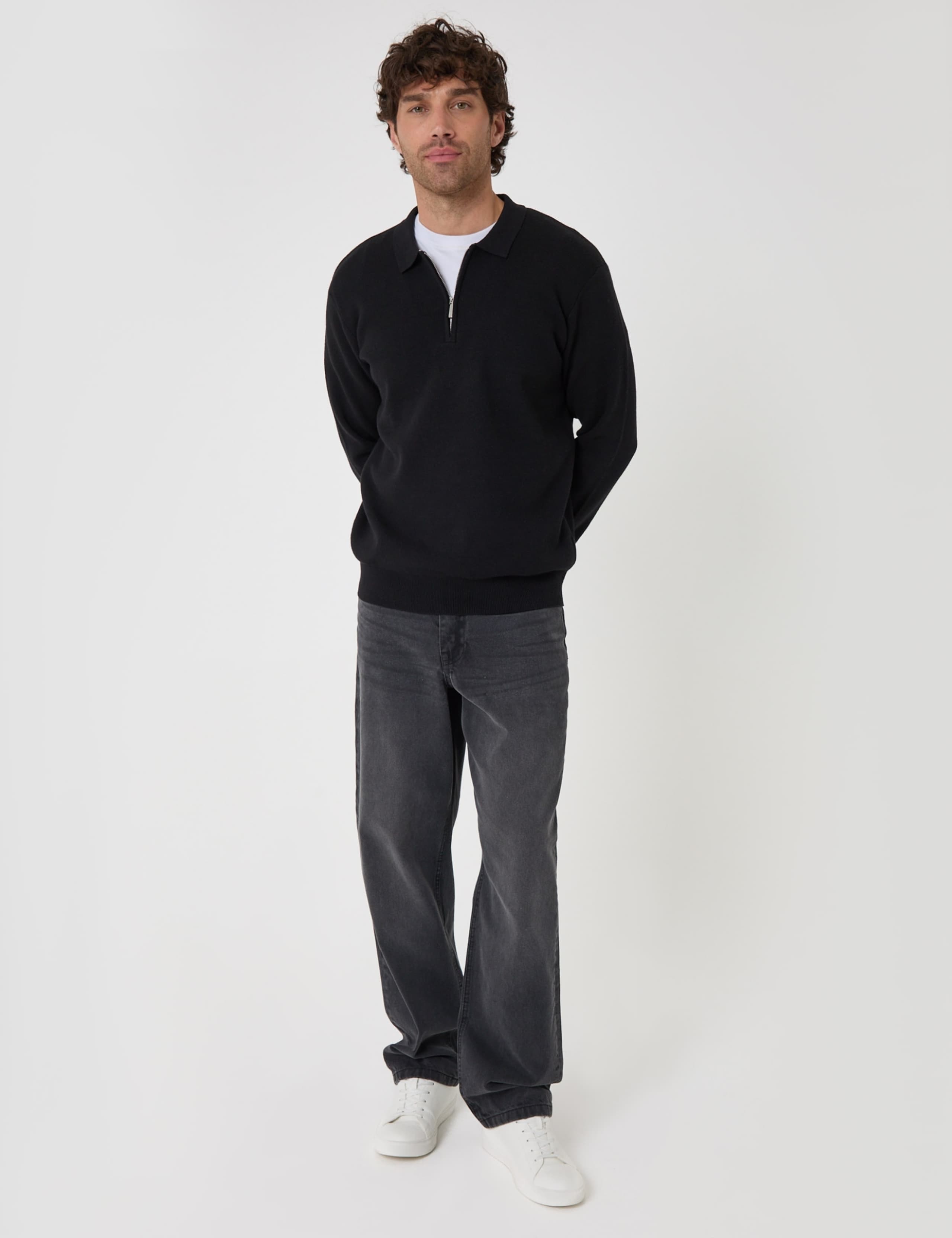 Quarter Zip Cotton Blend Funnel Neck Jumper 3 of 5