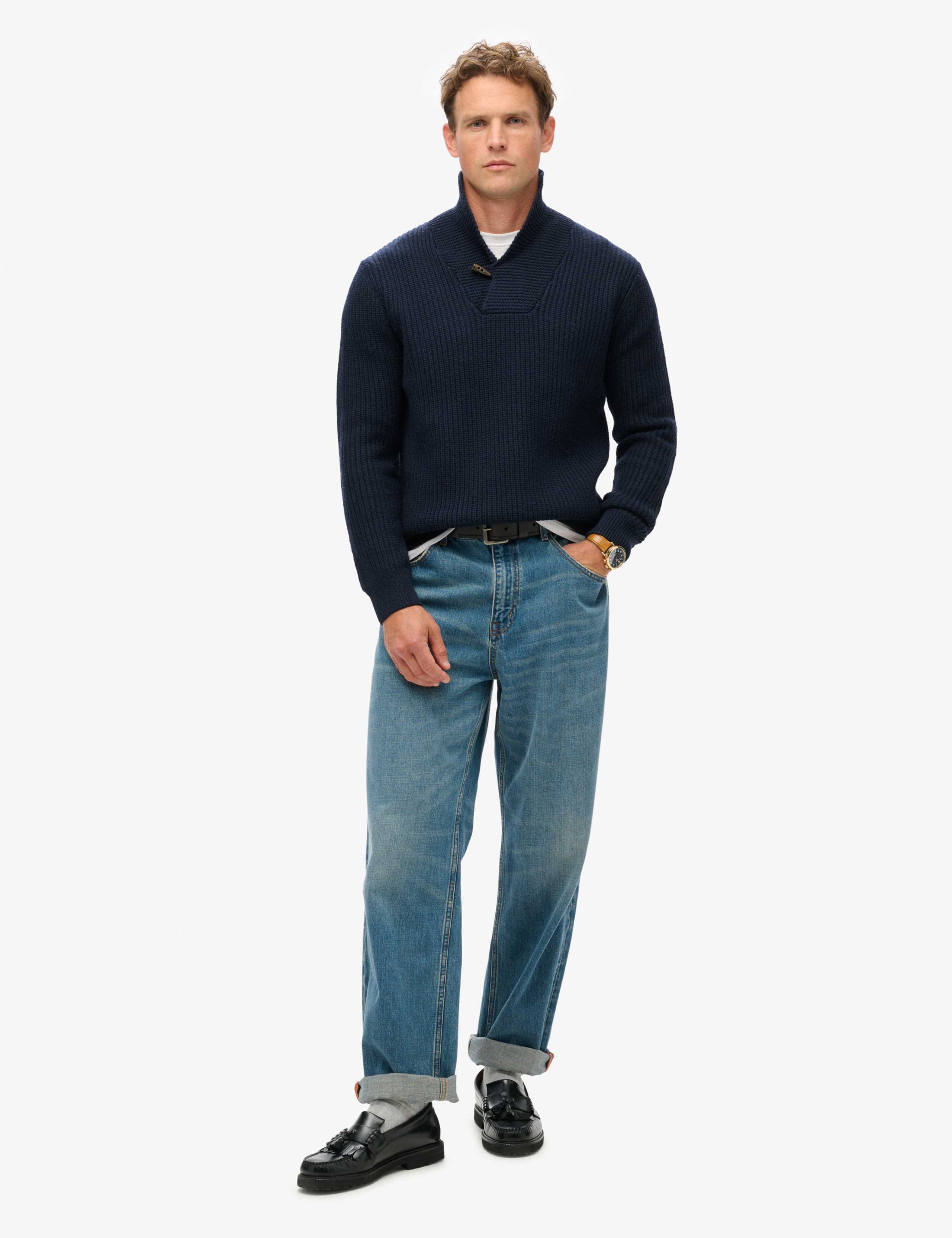 Wool Blend Textured Shawl Collar Jumper 5 of 6