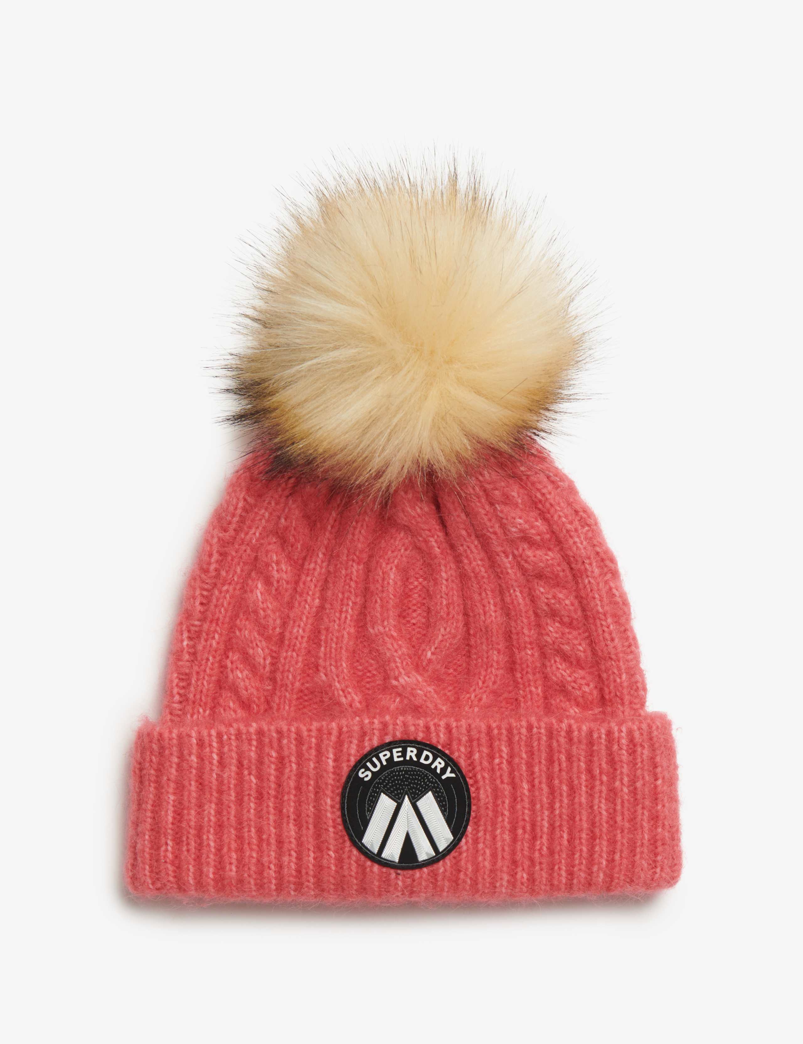 Cable Knit Pom Pom Beanie Hat with Wool 2 of 4