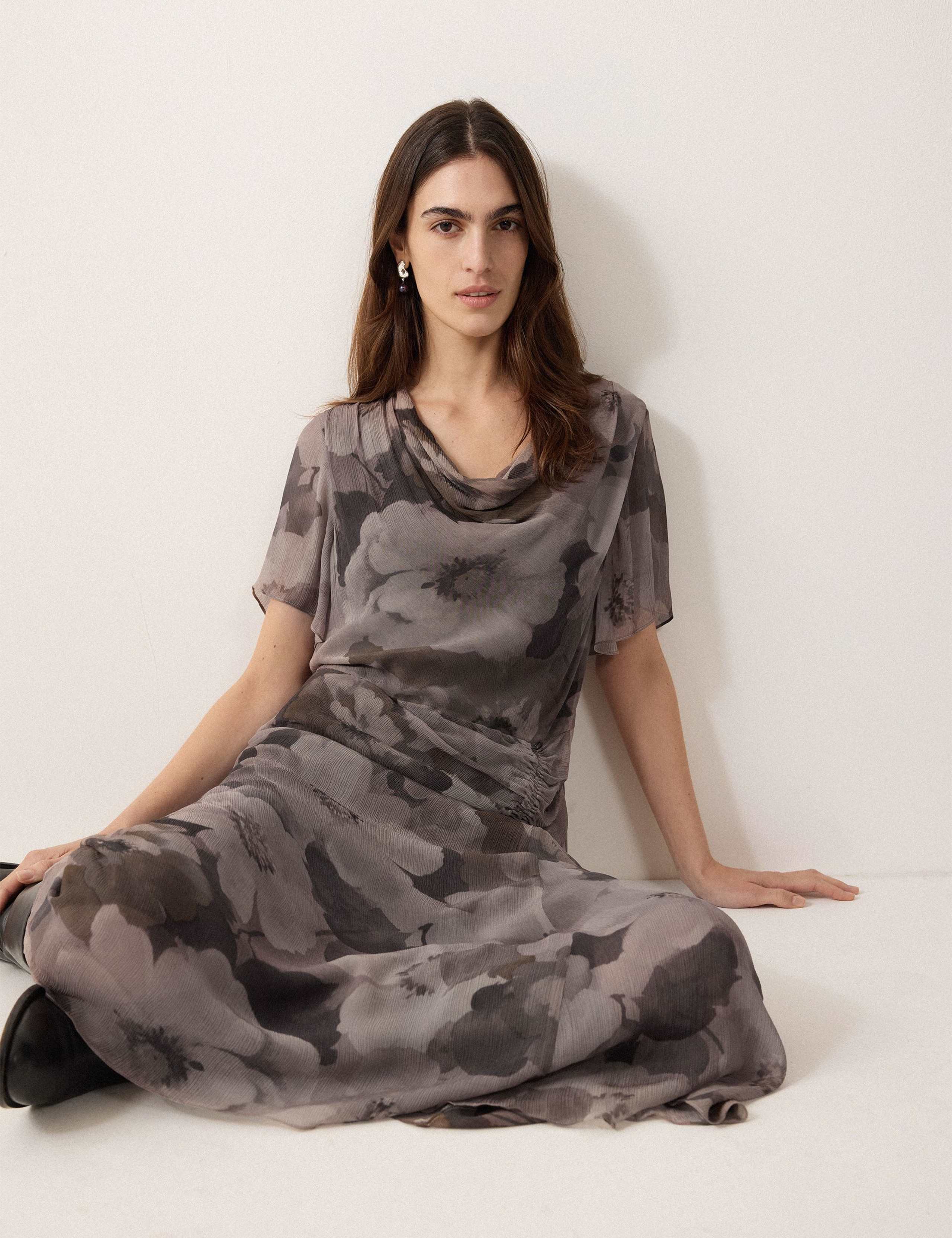 Floral Cowl Neck Midi Shift Dress 3 of 5