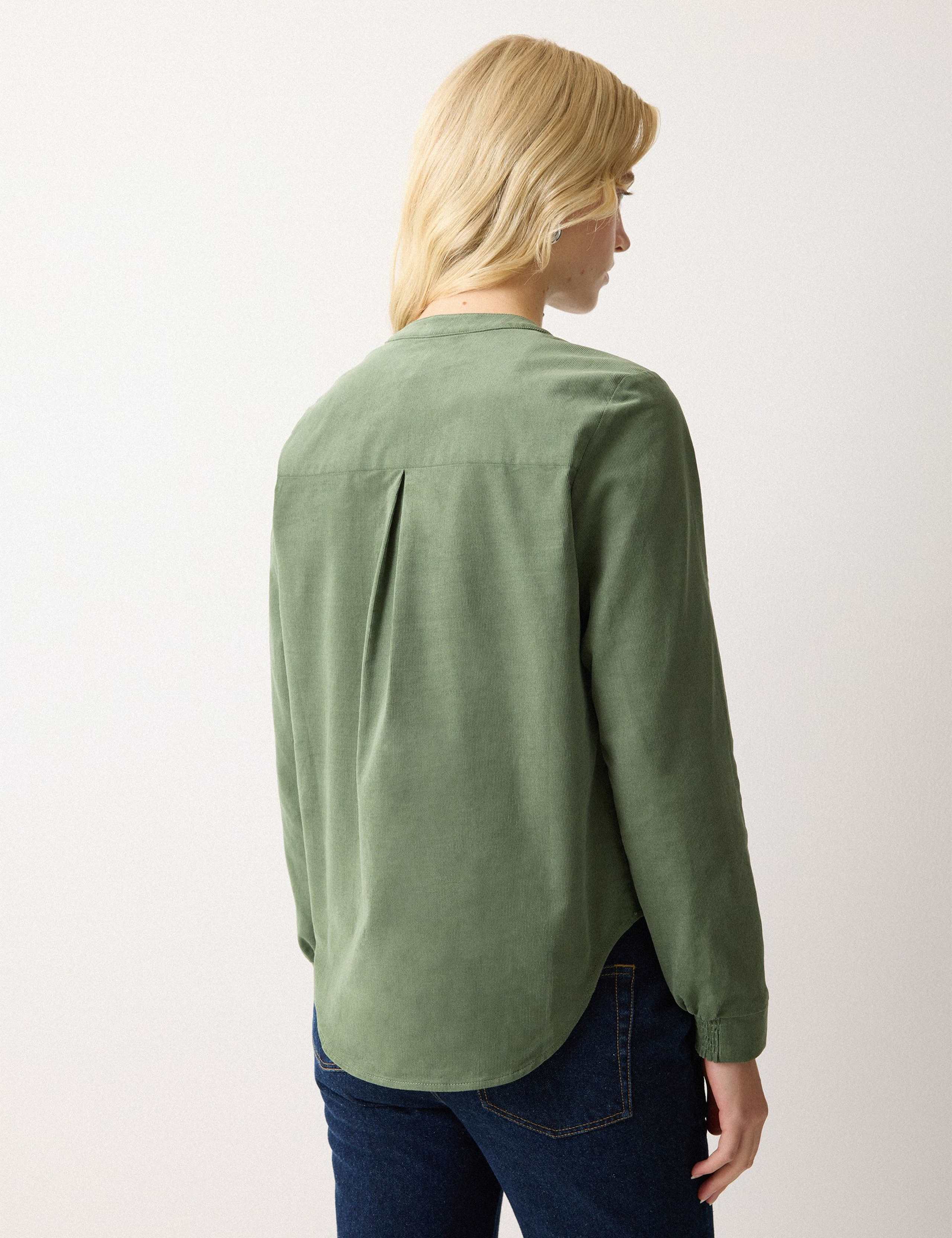 Cord V-Neck Shirred Detail Popover Blouse 2 of 4