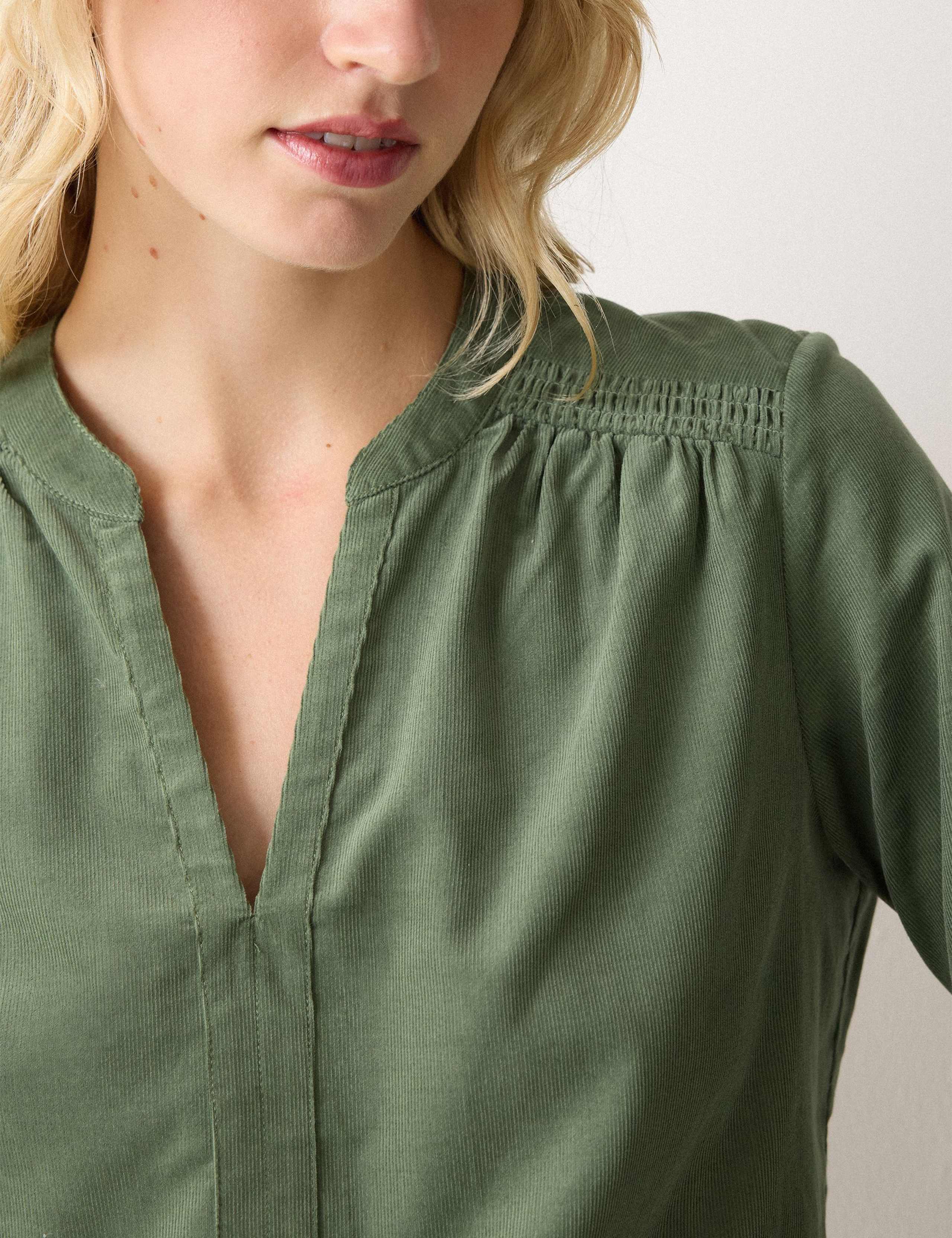 Cord V-Neck Shirred Detail Popover Blouse 4 of 4