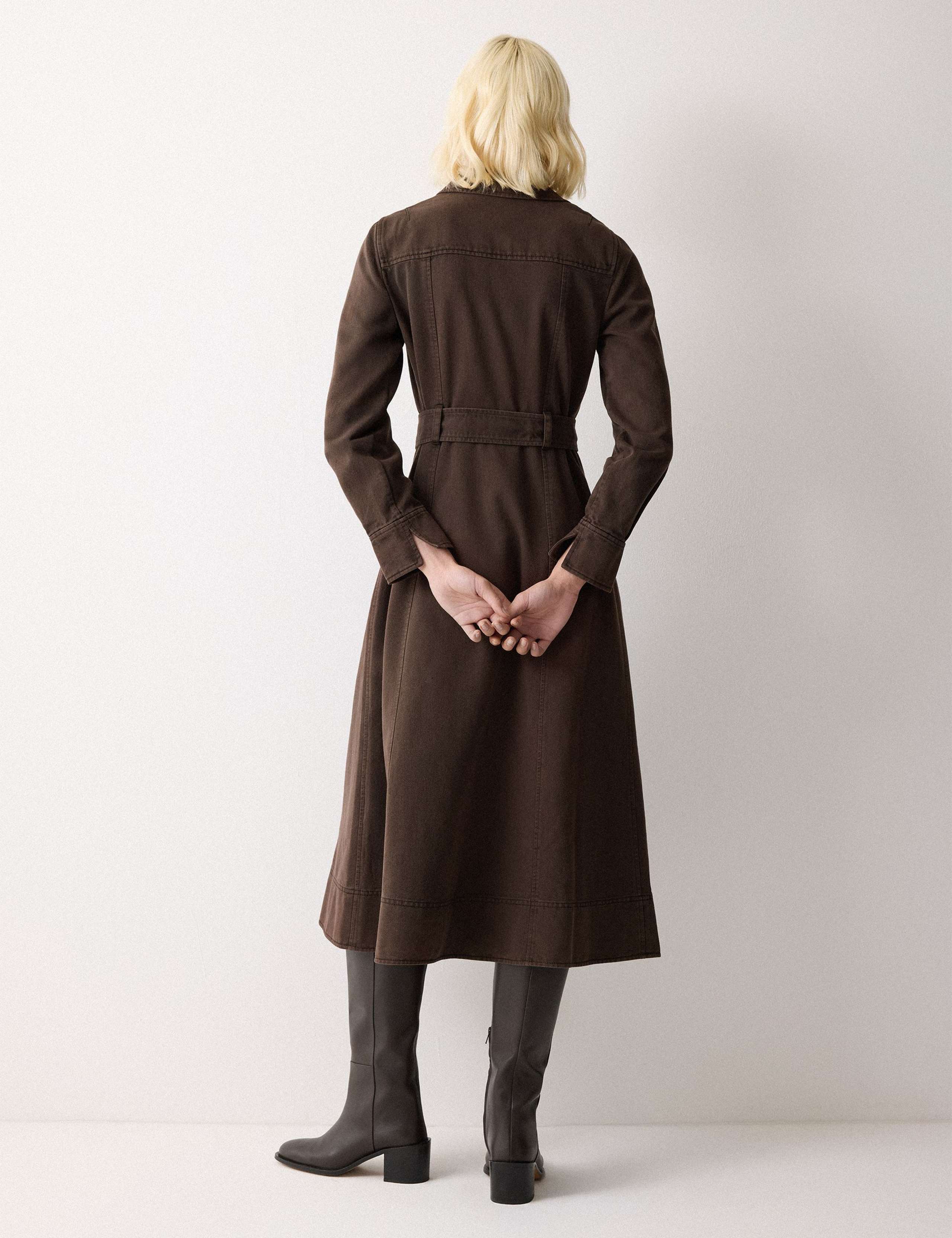 Denim Tie Waist Midi Shirt Dress 4 of 6