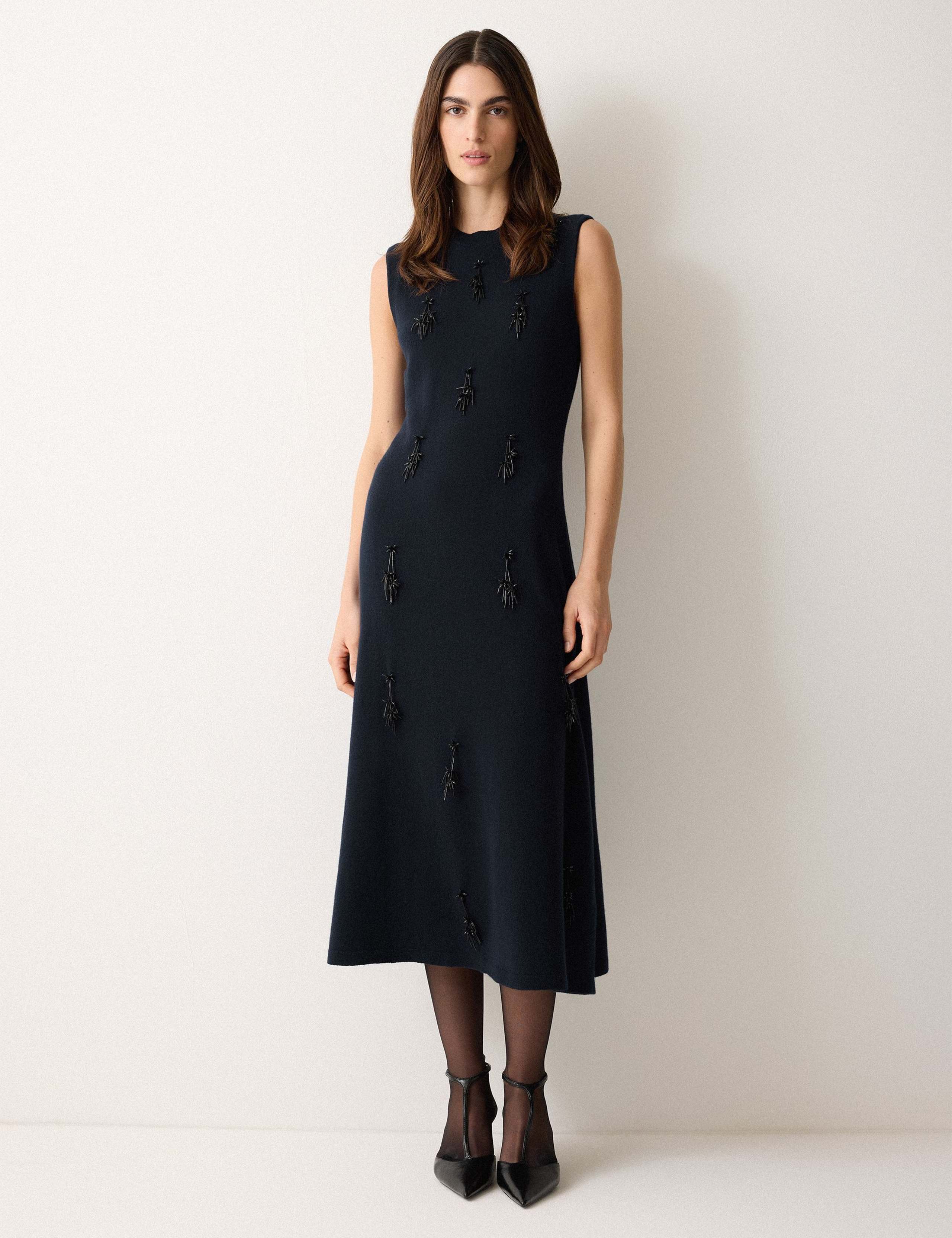 Pure Wool Embellished Knitted Midi Dress 1 of 5