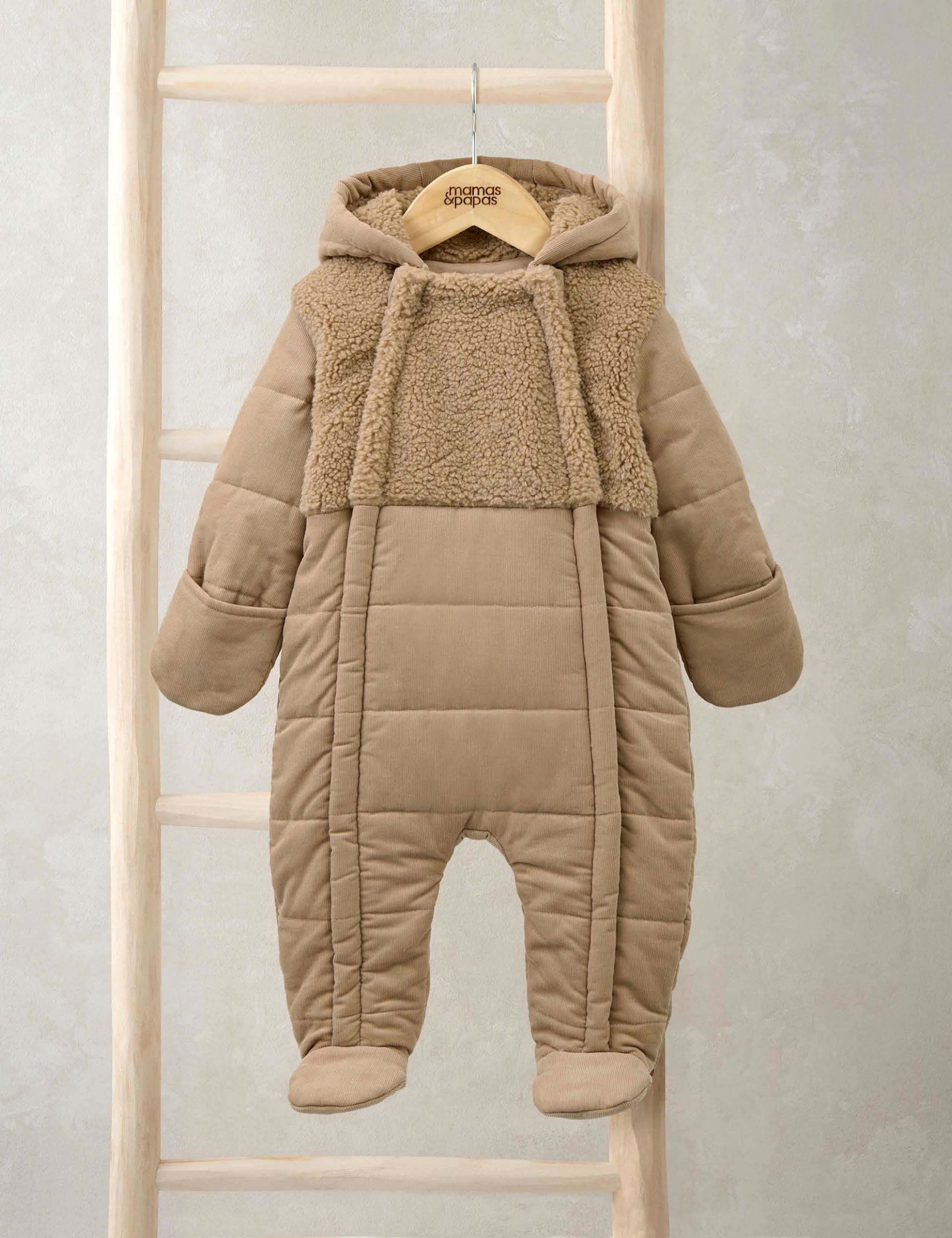 Cord and Borg Quilted Pramsuit (0-12 Mths) 1 of 2