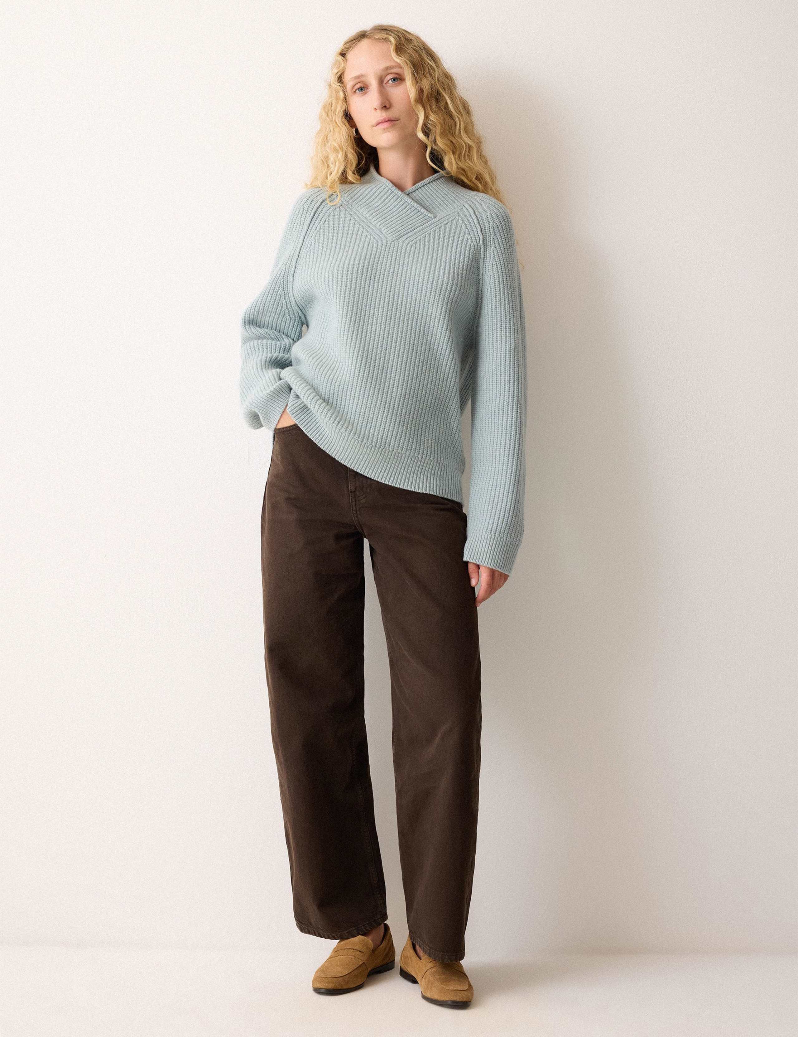 Pure Wool Ribbed V-Neck Cocoon Jumper 3 of 6
