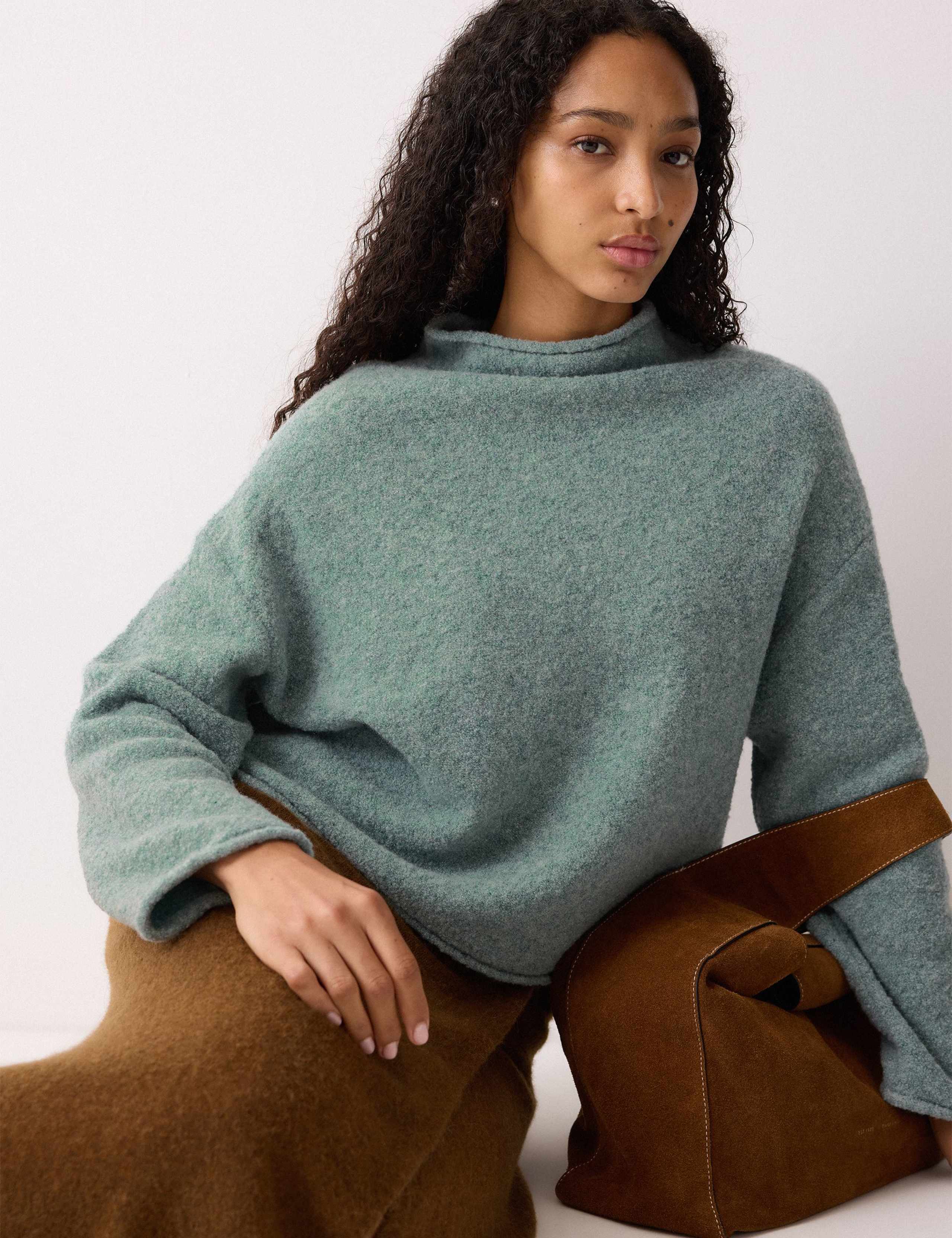 Wool Rich Textured High Neck Jumper 6 of 7