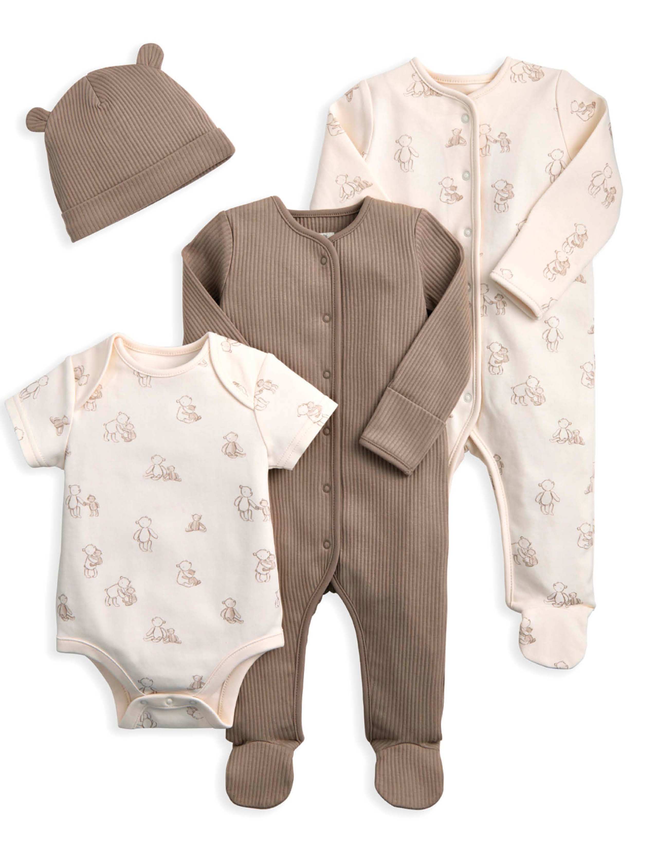 4pc Teddy Bear Bodysuit and Hat Set (0-9 Mths) 2 of 6