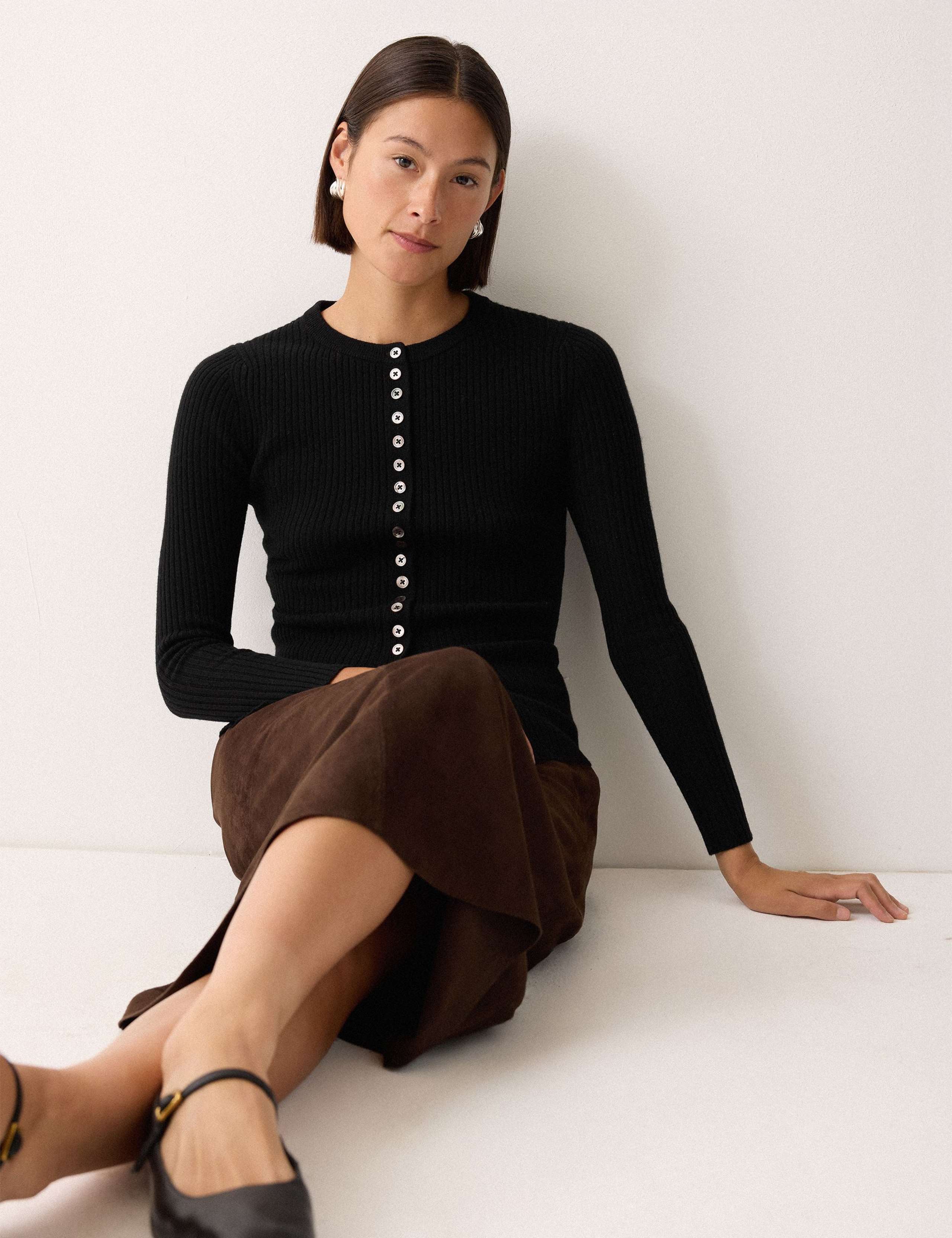 Wool Rich Ribbed Multi Button Cardigan 1 of 5