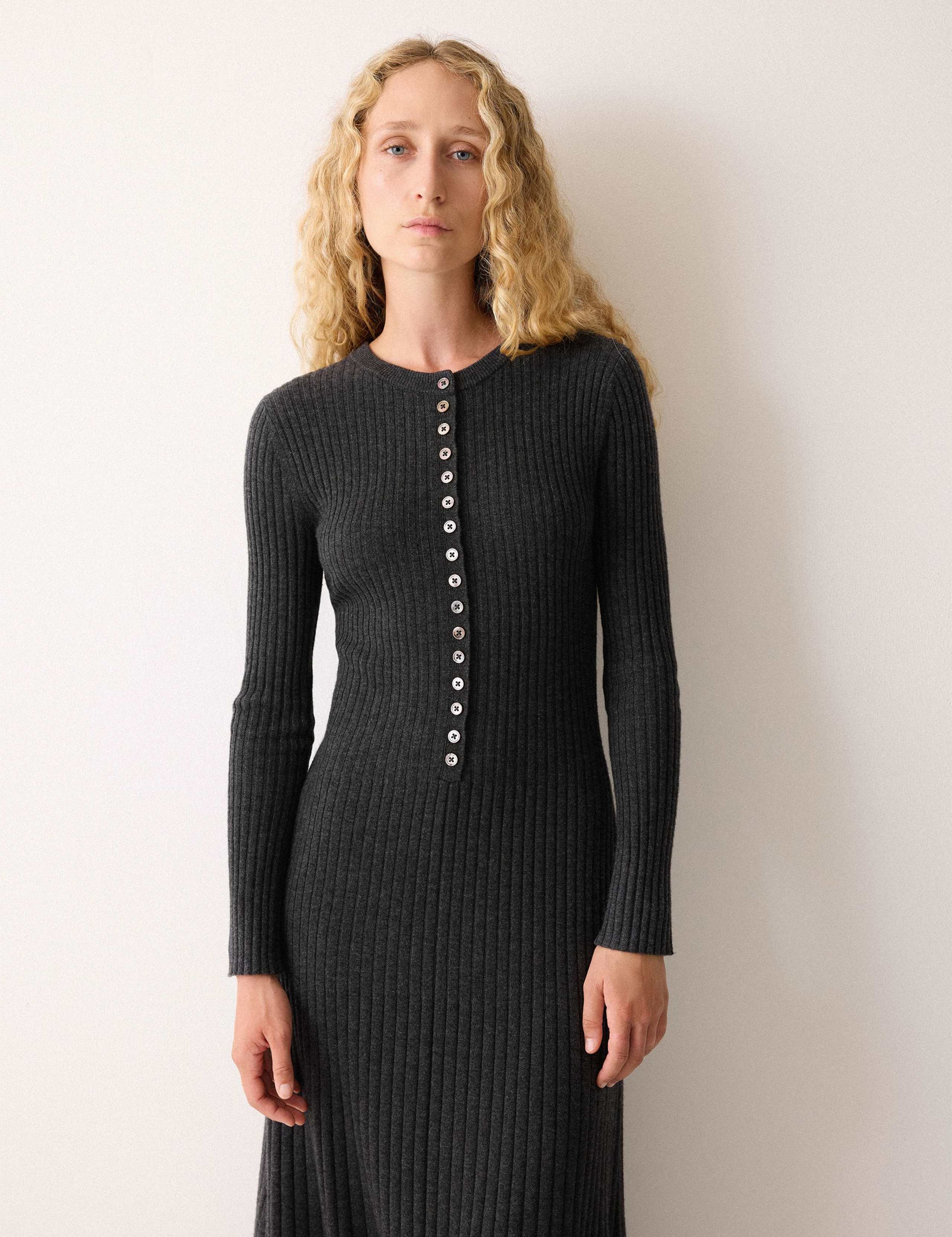 Wool Rich Ribbed Knitted Midi Skater Dress 1 of 6