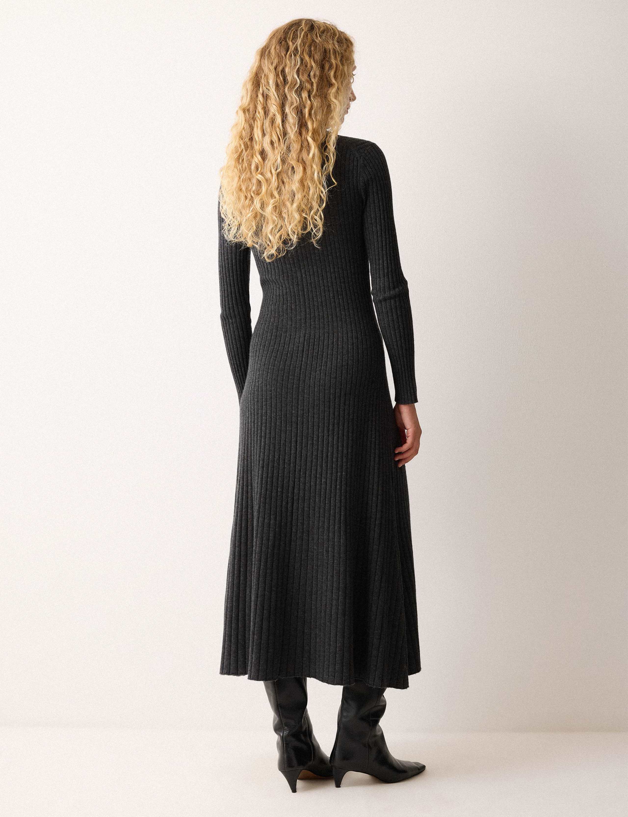 Wool Rich Ribbed Knitted Midi Skater Dress 5 of 6