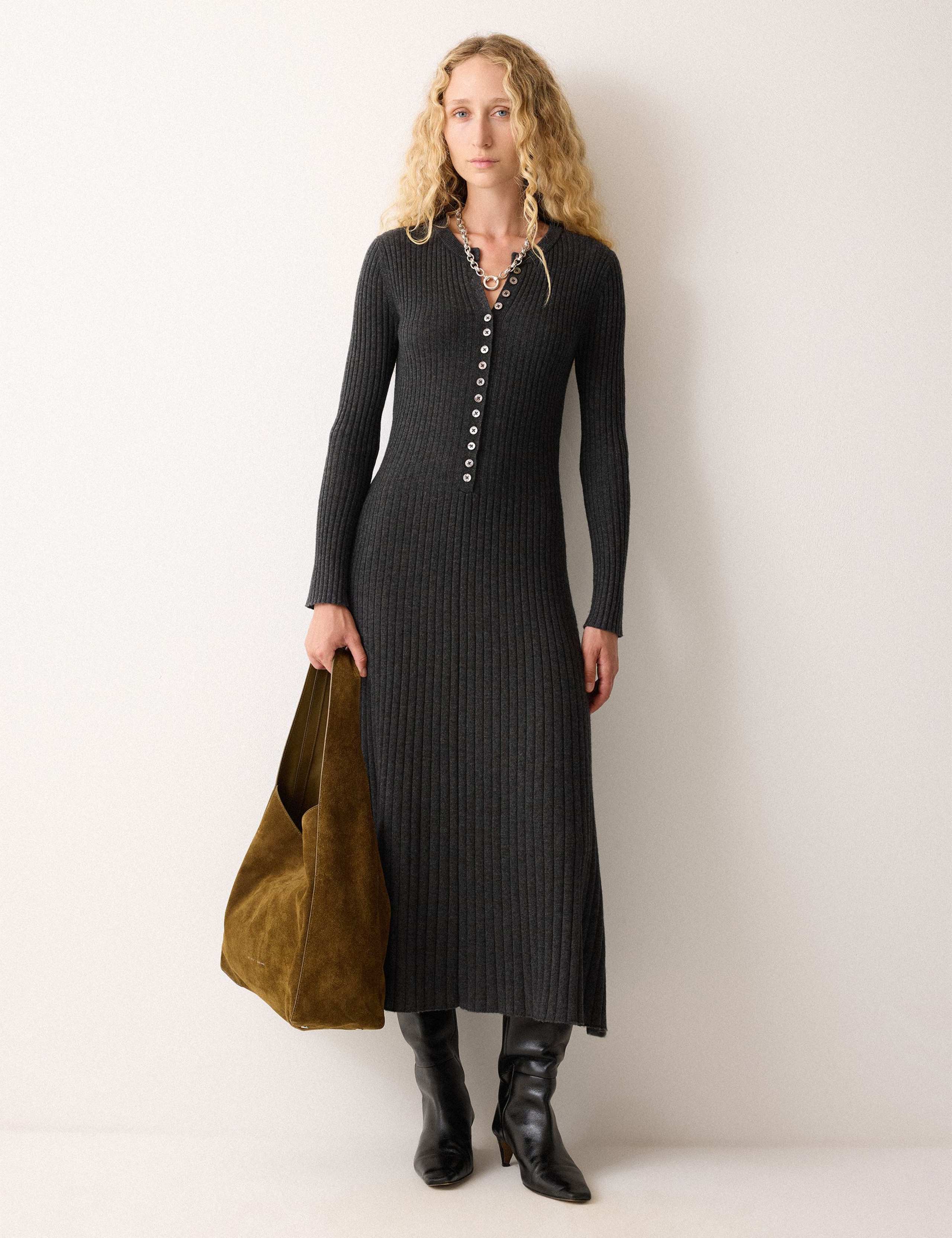 Wool Rich Ribbed Knitted Midi Skater Dress 6 of 6