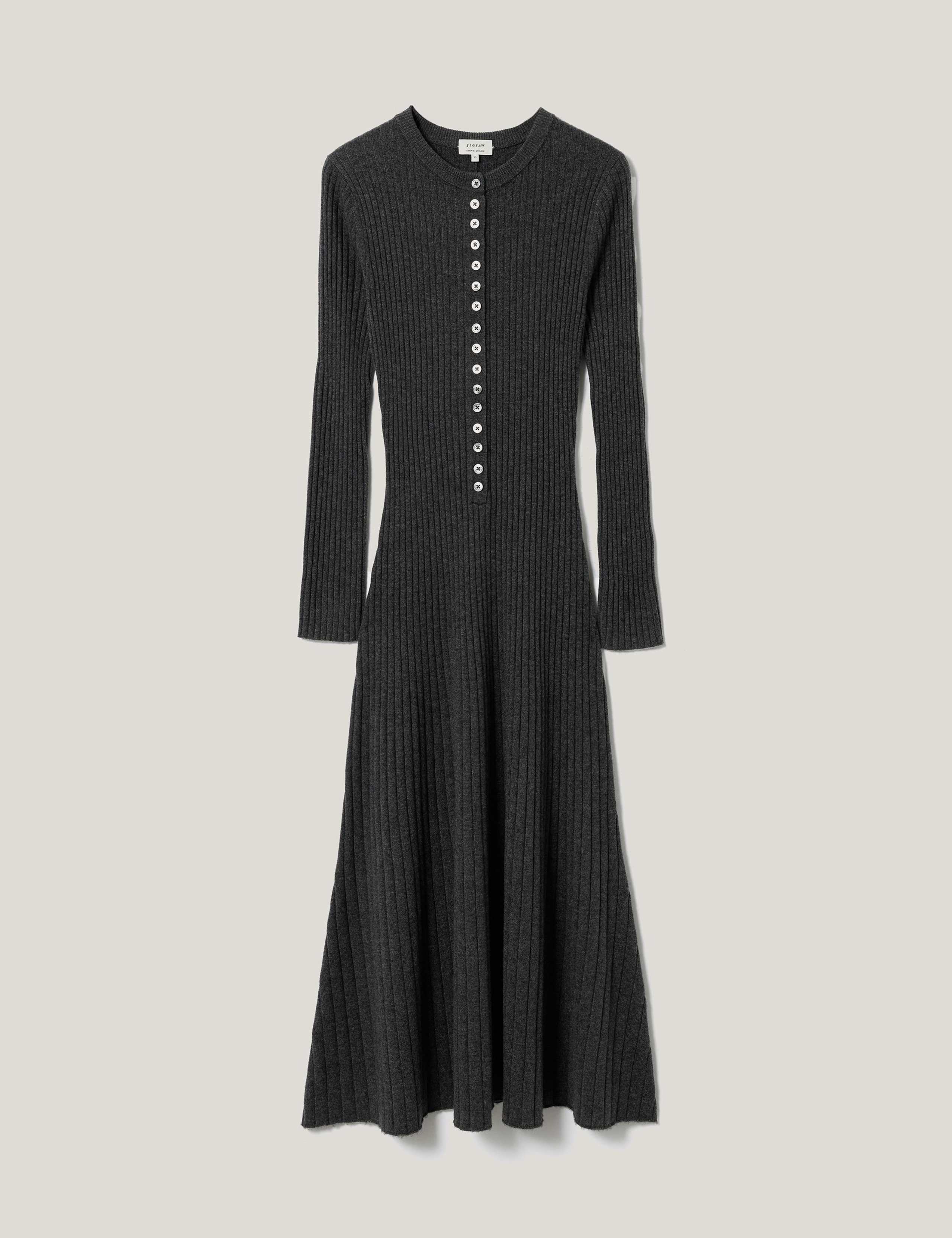 Wool Rich Ribbed Knitted Midi Skater Dress 2 of 6