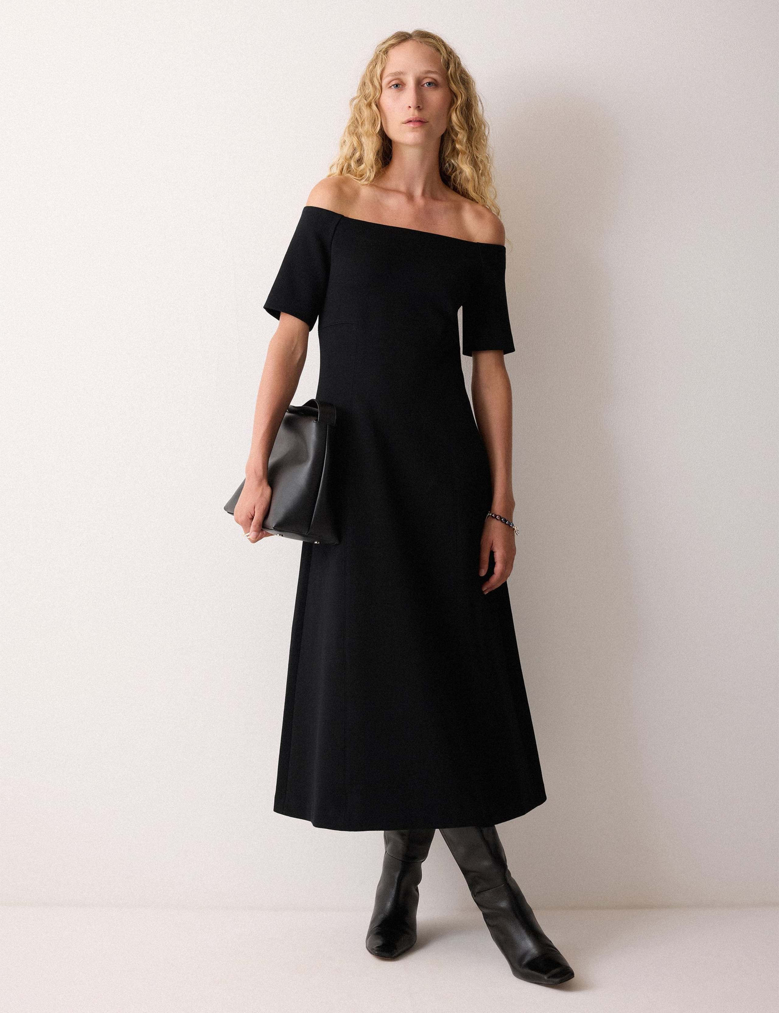 Crepe Bardot Midi Dress 1 of 5