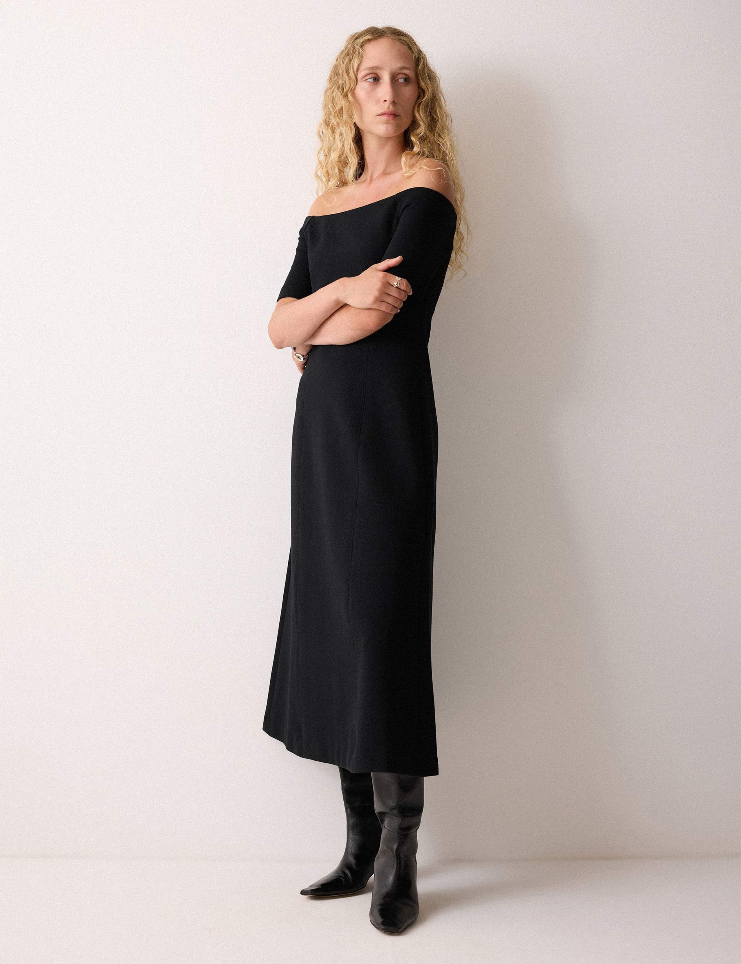 Crepe Bardot Midi Dress 4 of 5