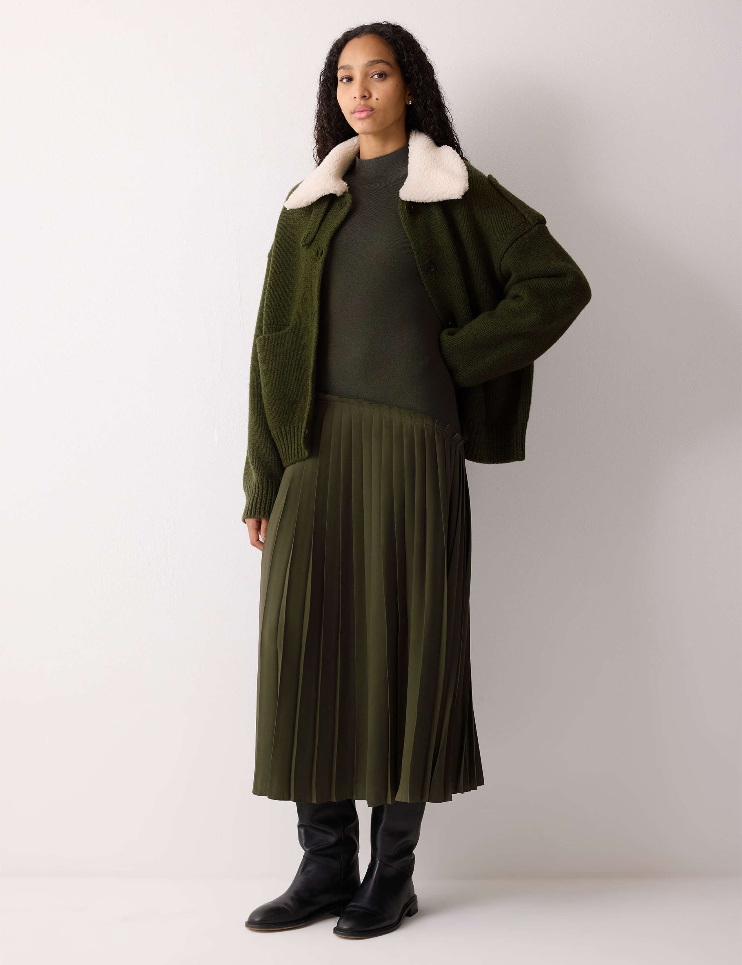 Wool Rich Pleated Midi Jumper Dress 3 of 6