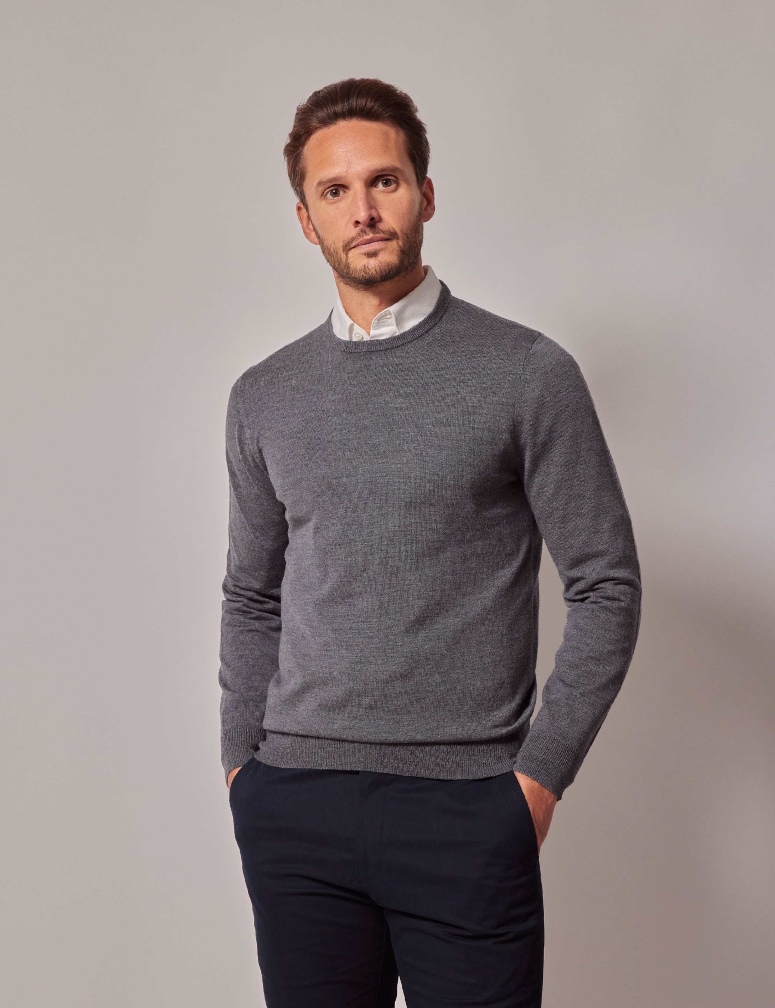 Pure Merino Wool Textured Crew Neck Jumper 1 of 4